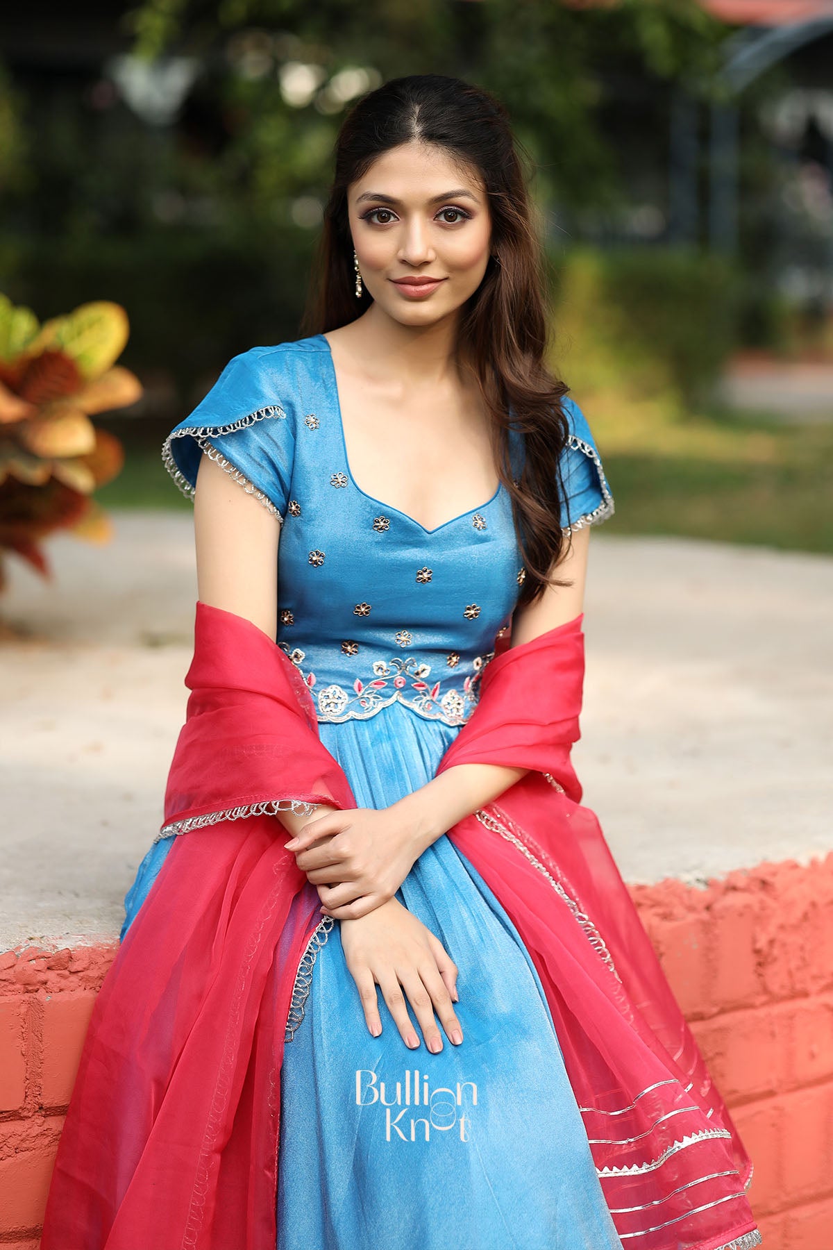 Premium Ariel Powder Blue Anarkali in Sheer Tissue Finish