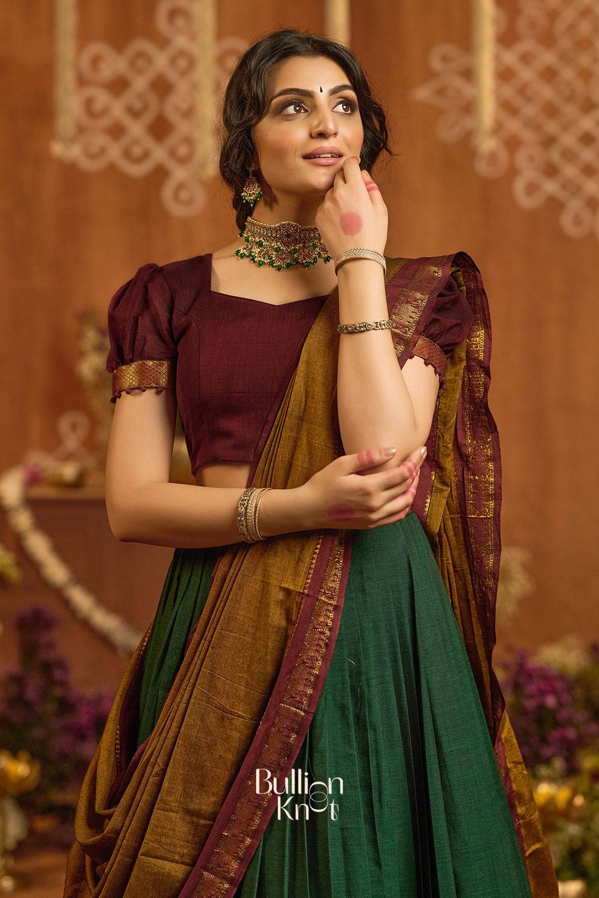 Devara Handloom Half Saree in Green