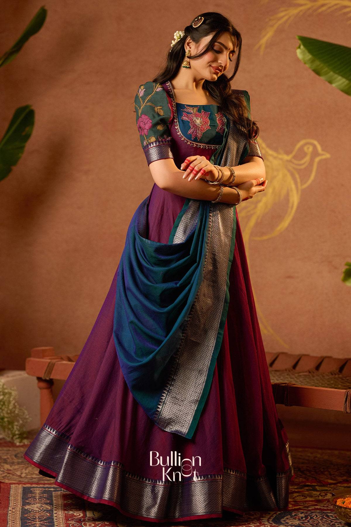 Vamika Half Saree in Wine