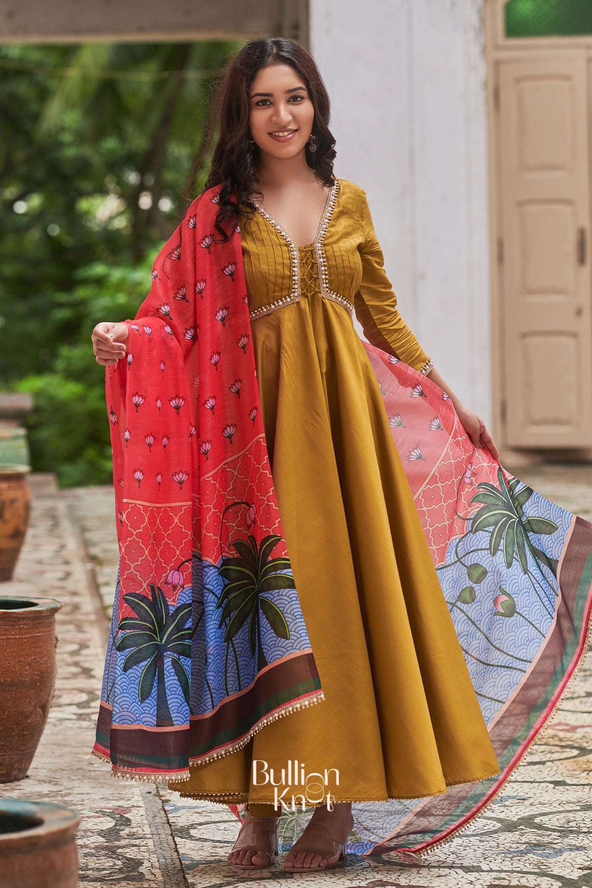 Sandy Pichwai Suit Set in Mustard Yellow