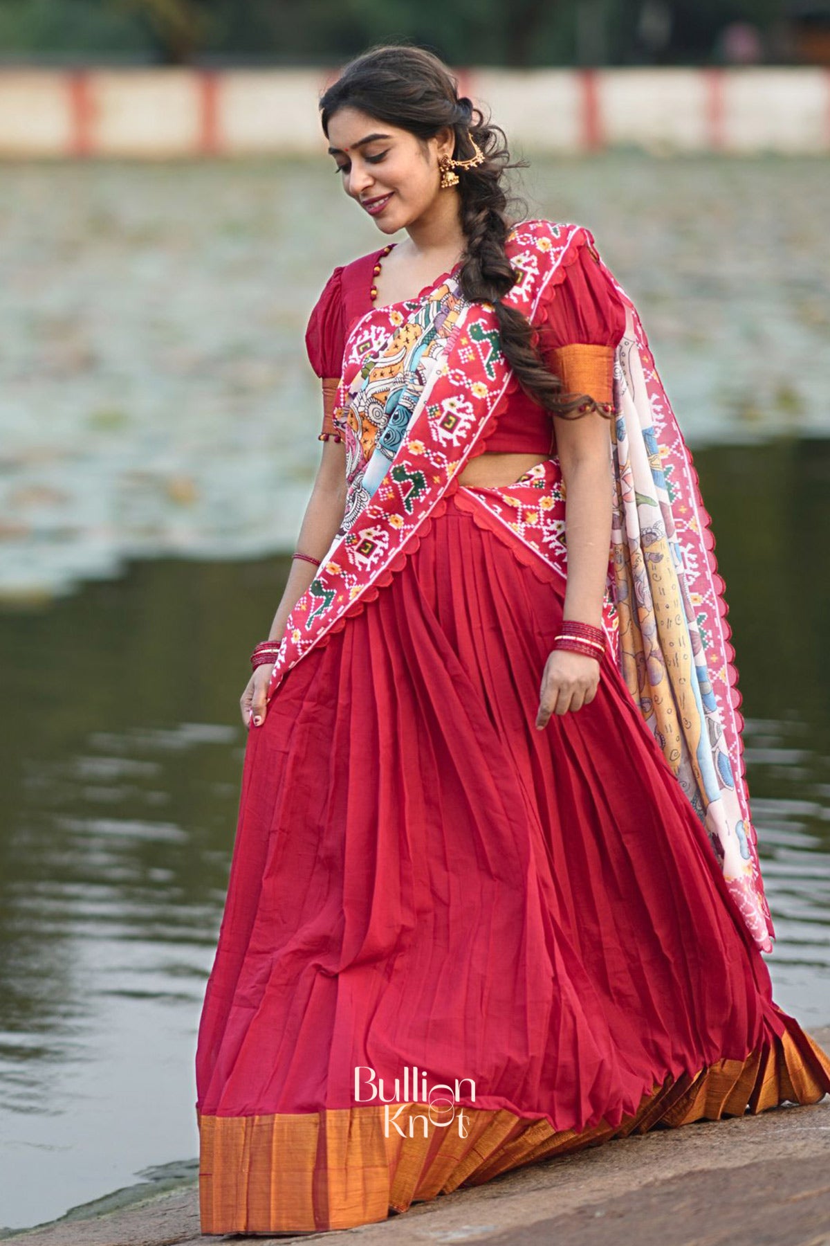 Revti Handloom Half Saree in Red