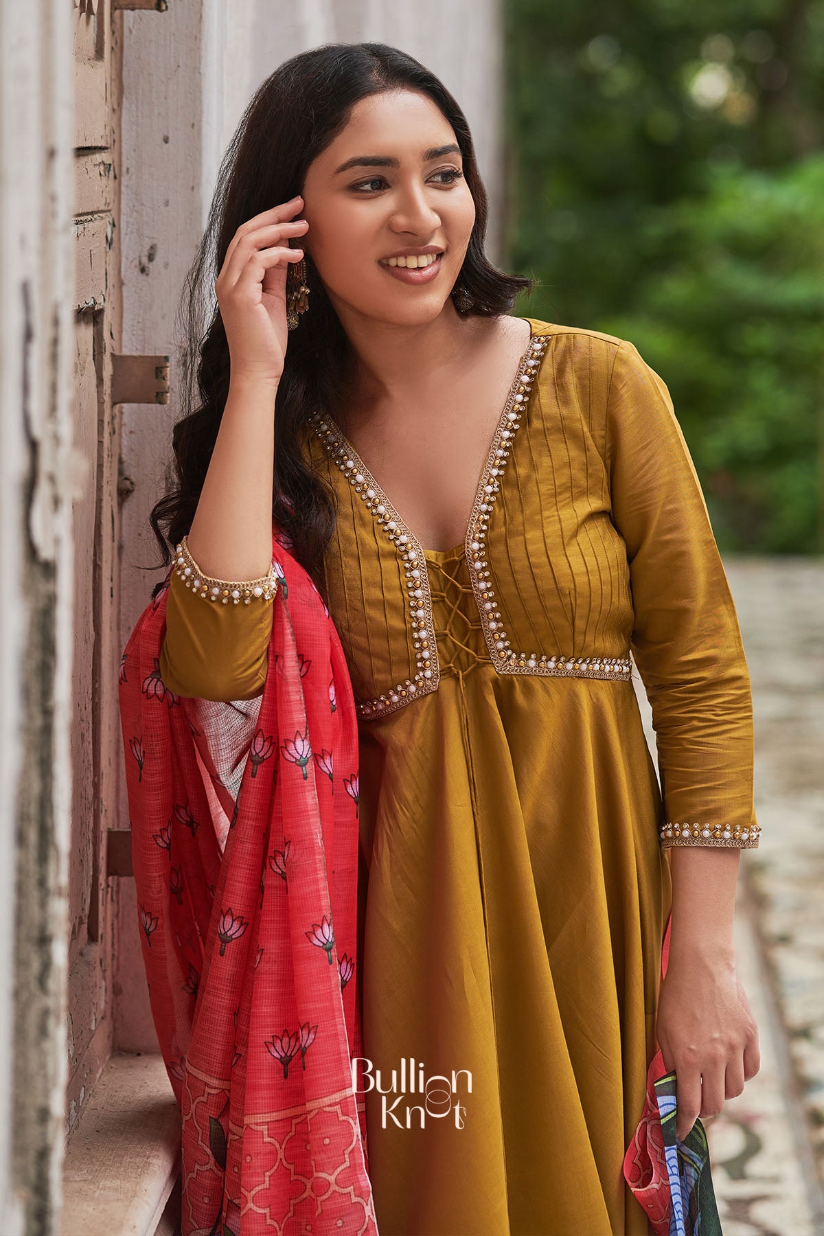 Sandy Pichwai Suit Set in Mustard Yellow