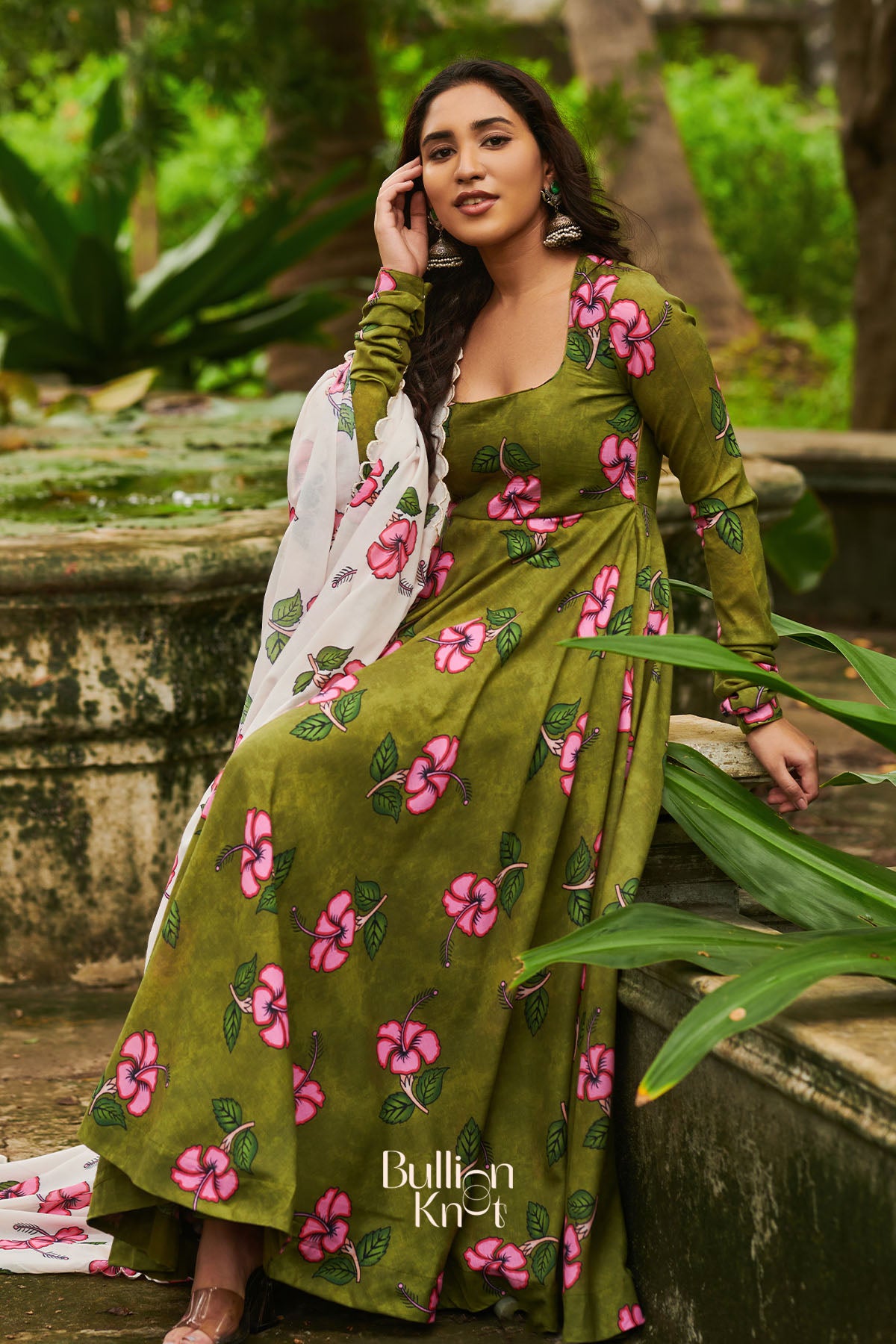 Floral Mehandi Kalamkari Anarkali Dress Set