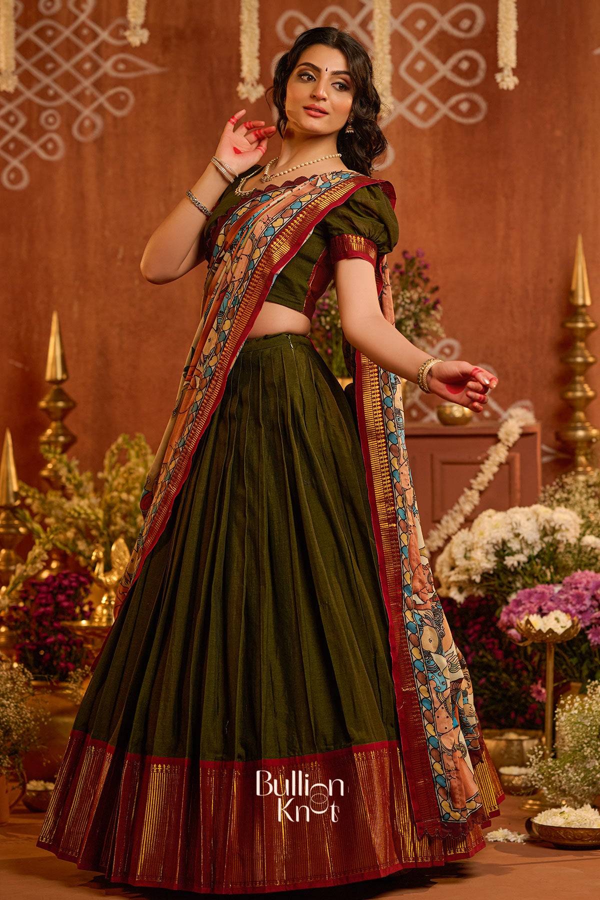 KrishnaLeela Half Saree in Mehndi