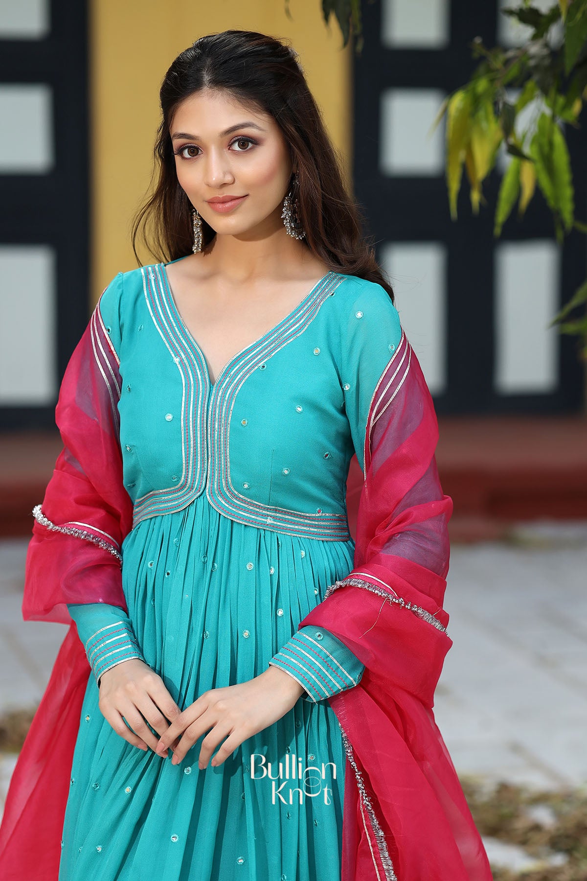 Ratrani Georgette Anarkali Suit Set in Teal Blue
