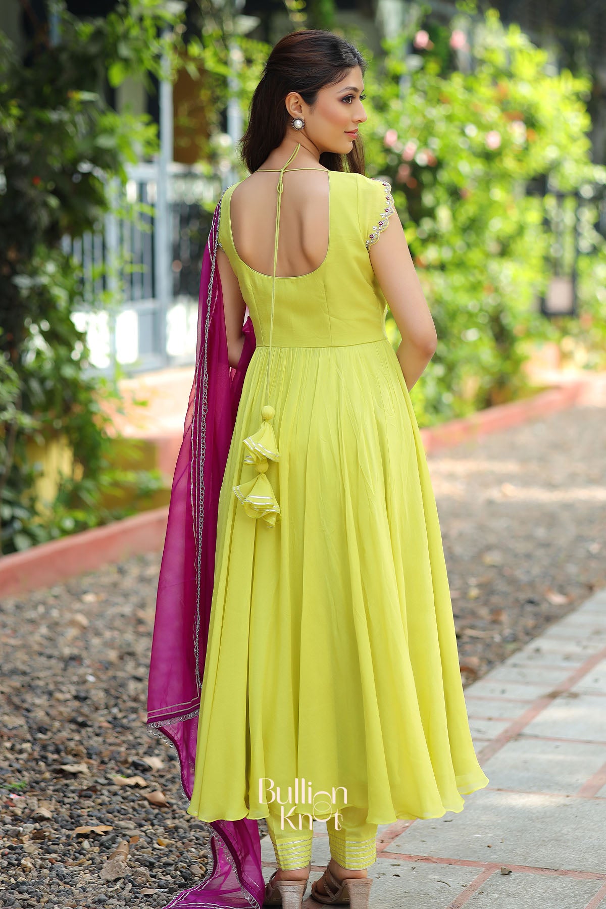 Tulip Anarkali Suit Set in Lemon Yellow