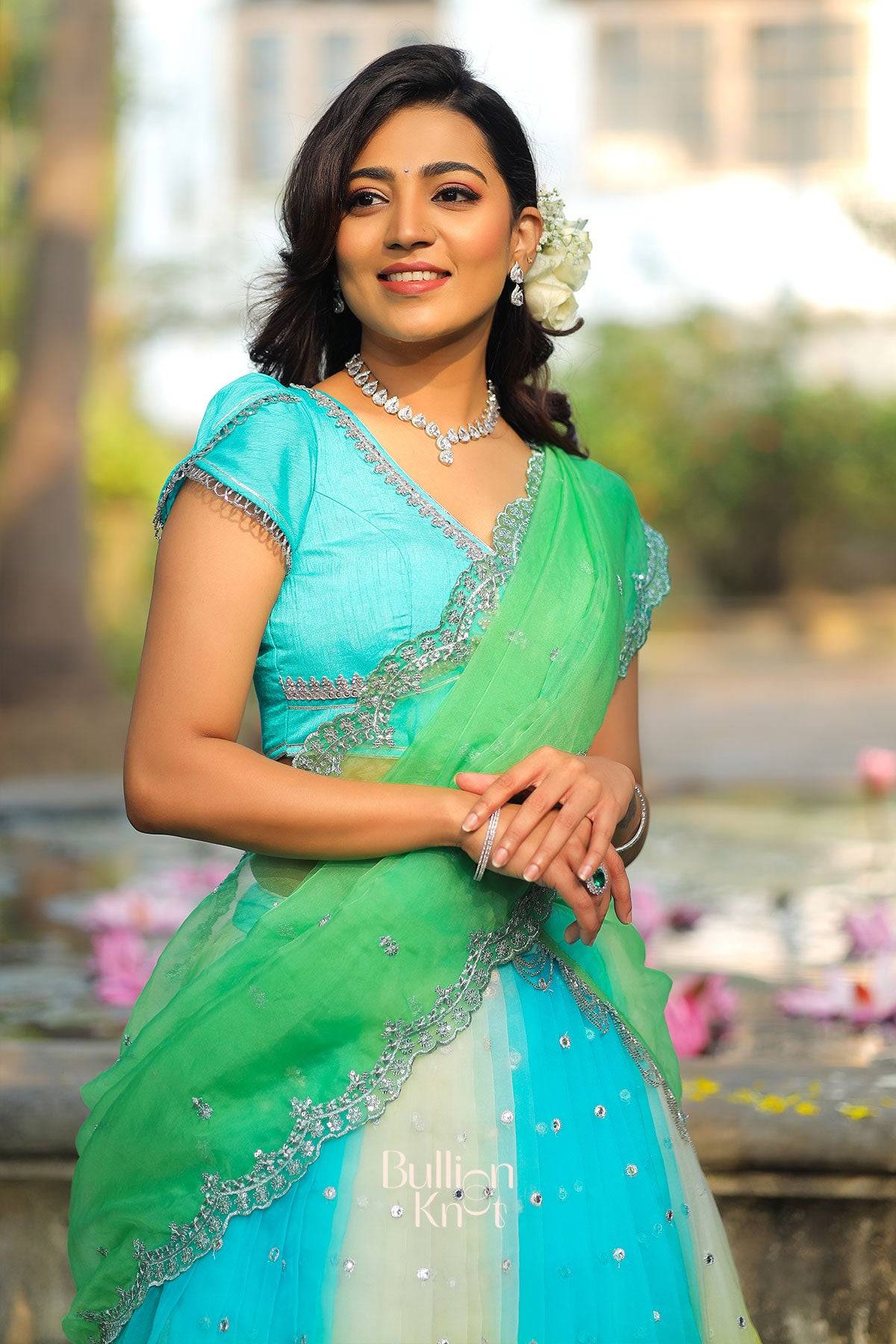 Aasmani Sky Blue Organza Lehenga Set Lehenga bullionknot