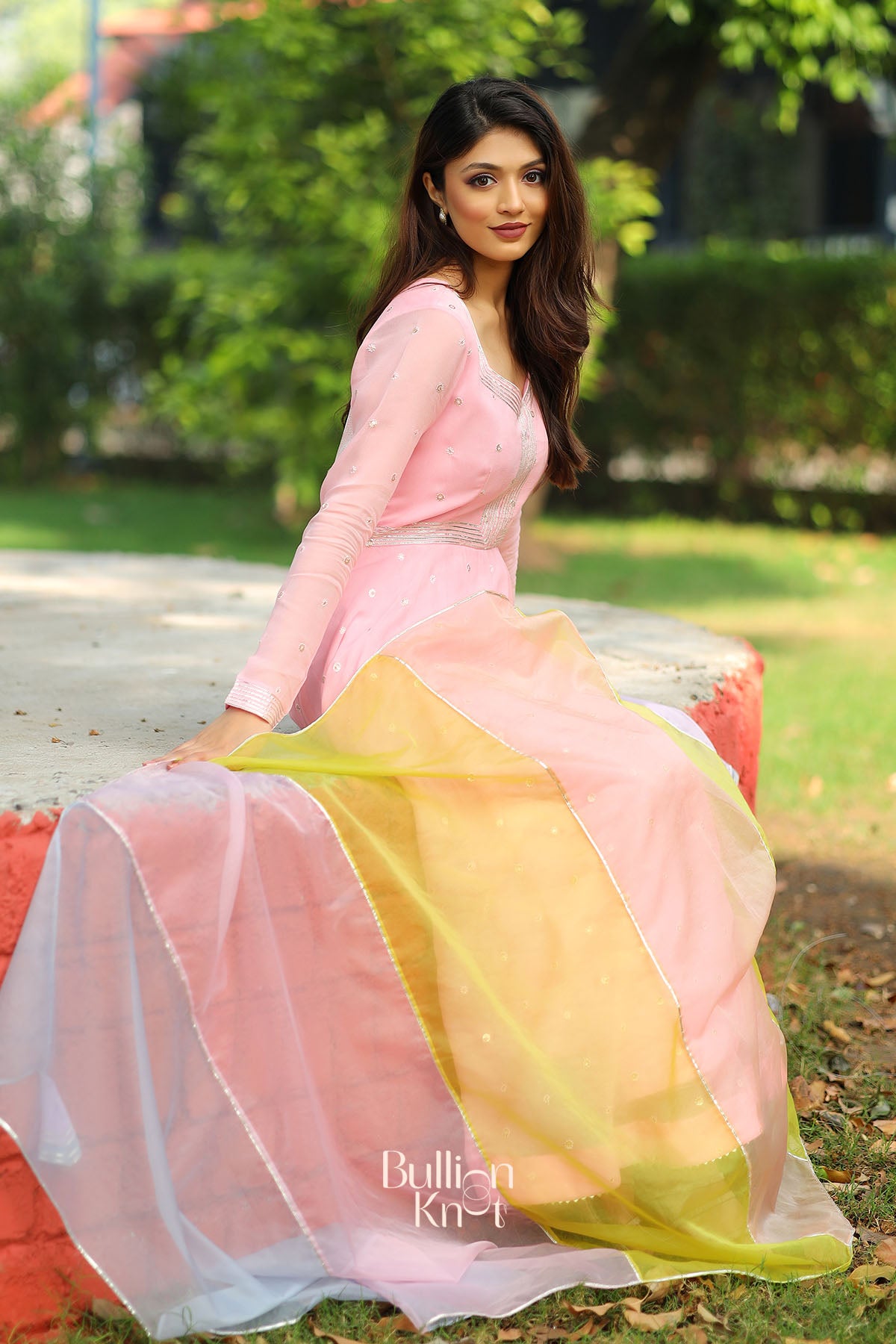 Coral Anarkali Suit Set in Pink