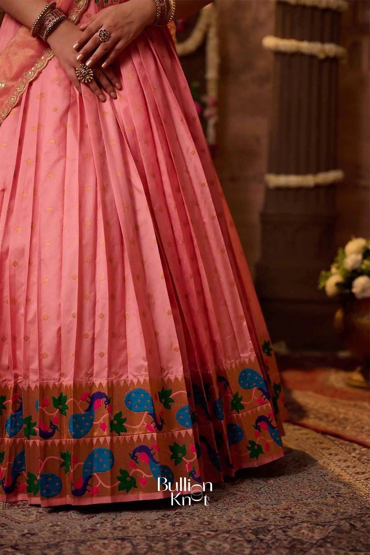 Veyra | Paithani Silk Border Blush Pink Lehenga Set for Festivities