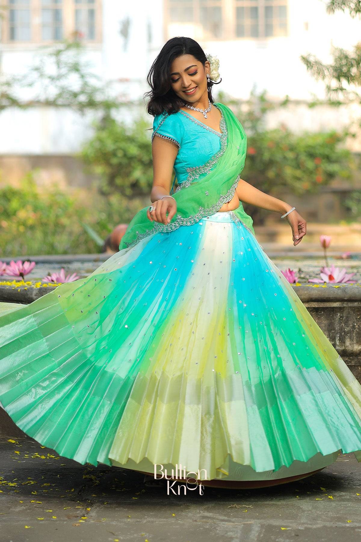 Aasmani Sky Blue Organza Lehenga Set Lehenga bullionknot