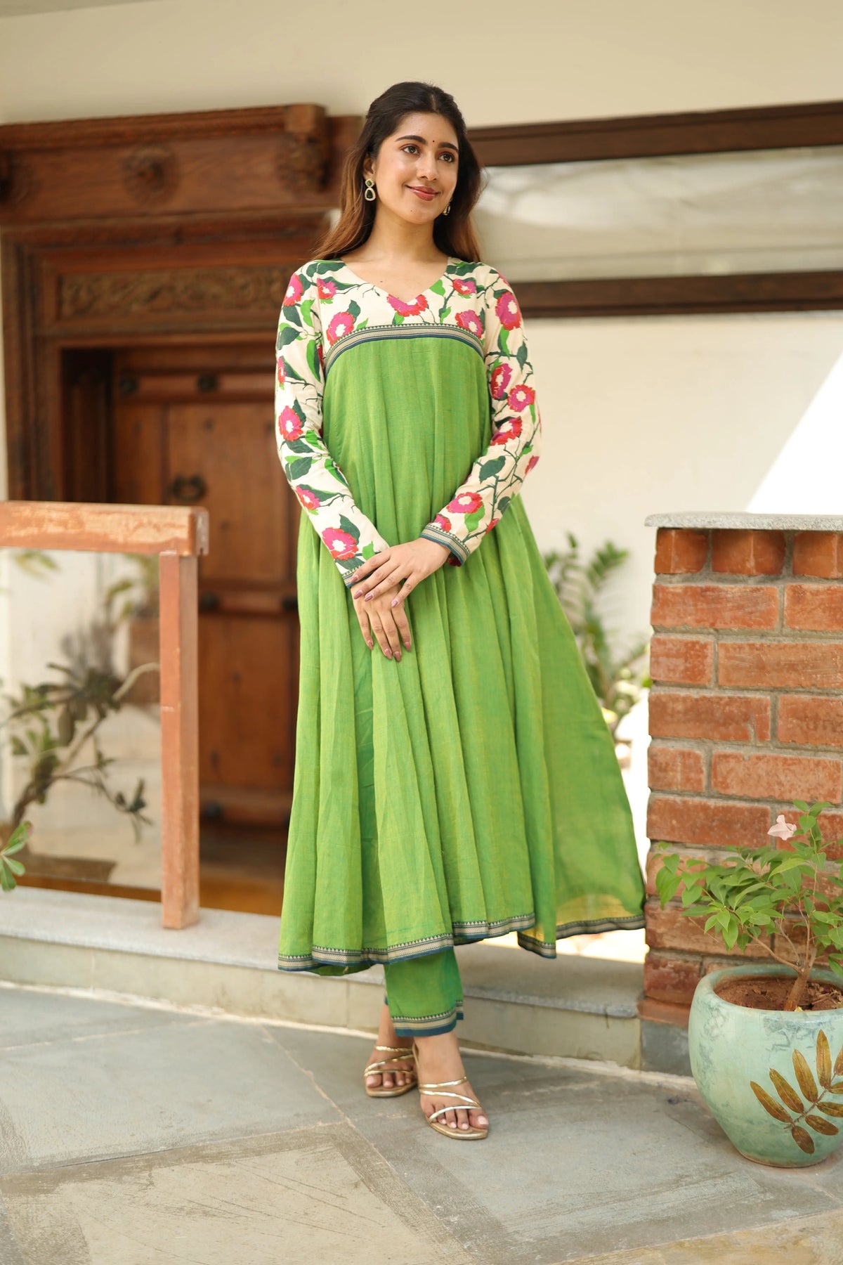 Basanti Bahar Parrot Anarkali Suit Set for Elegant Festive Wear
