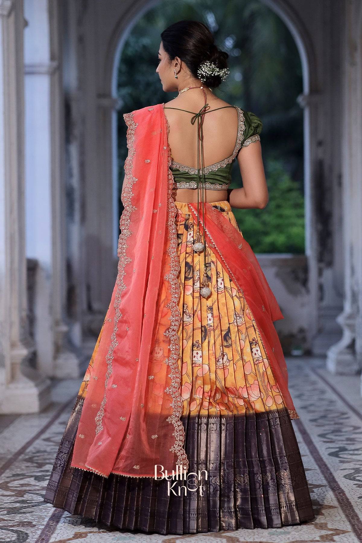 Sarojini Banarasi lehenga with handcrafted blouse and organza layering