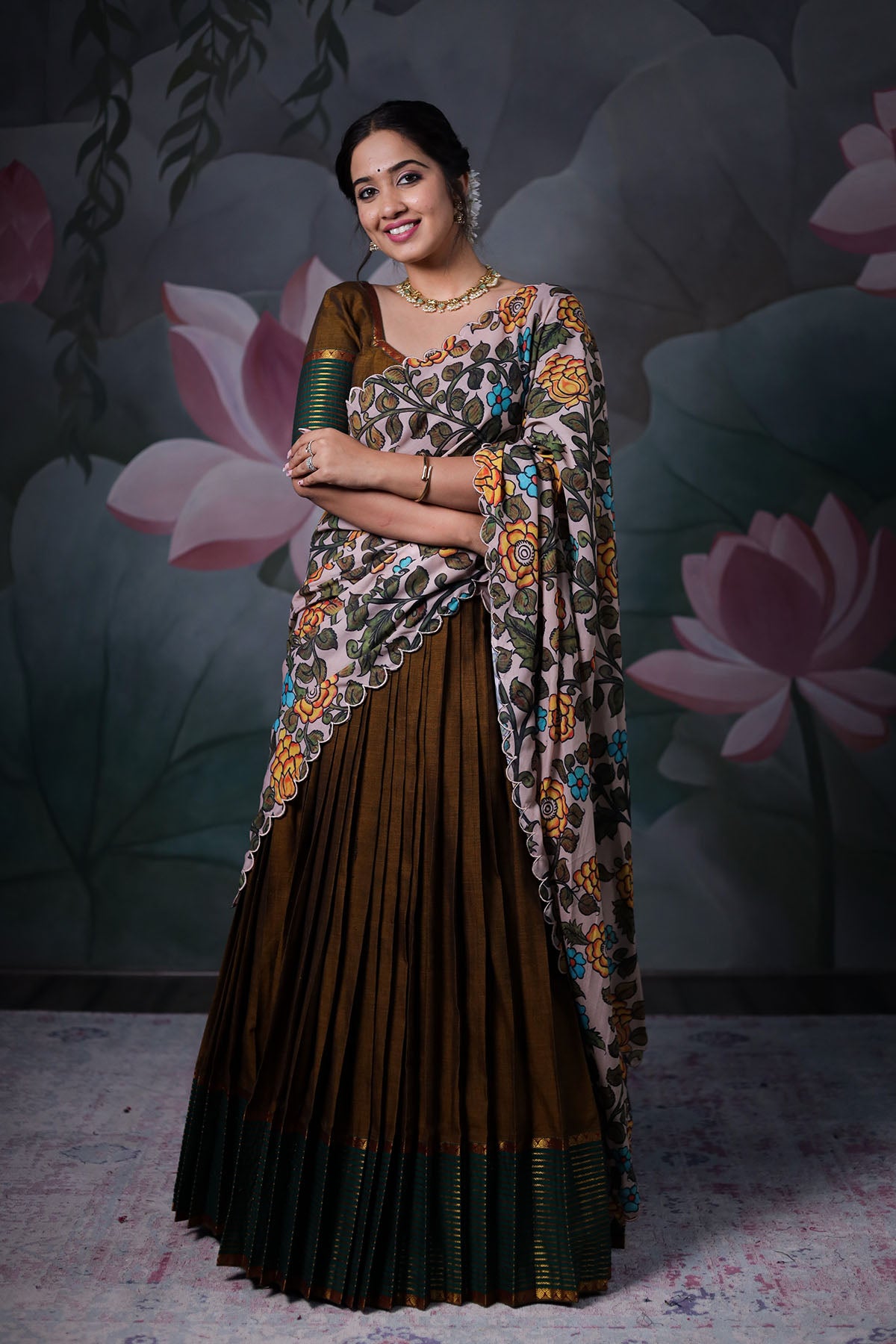 a woman in handloom half saree
