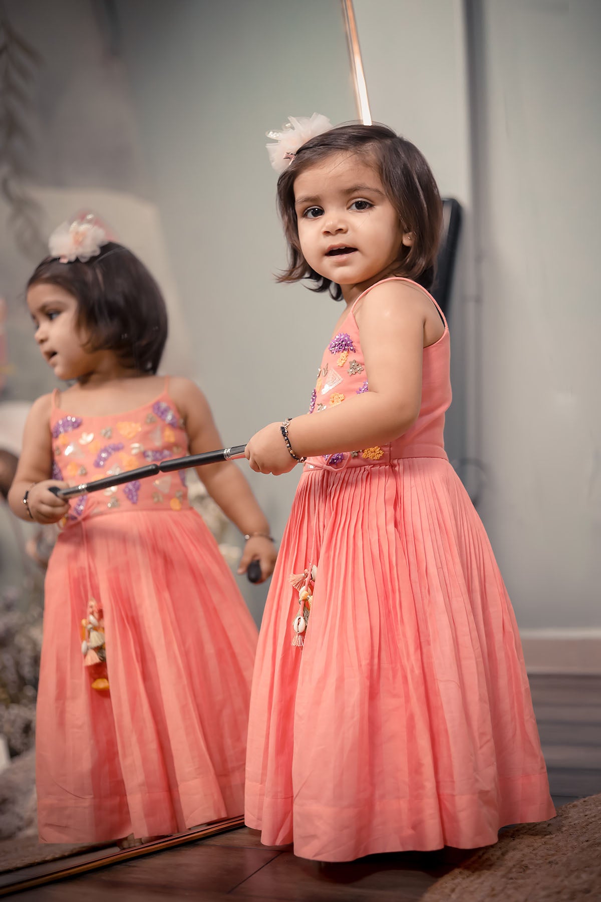 peach cotton frock for baby girl