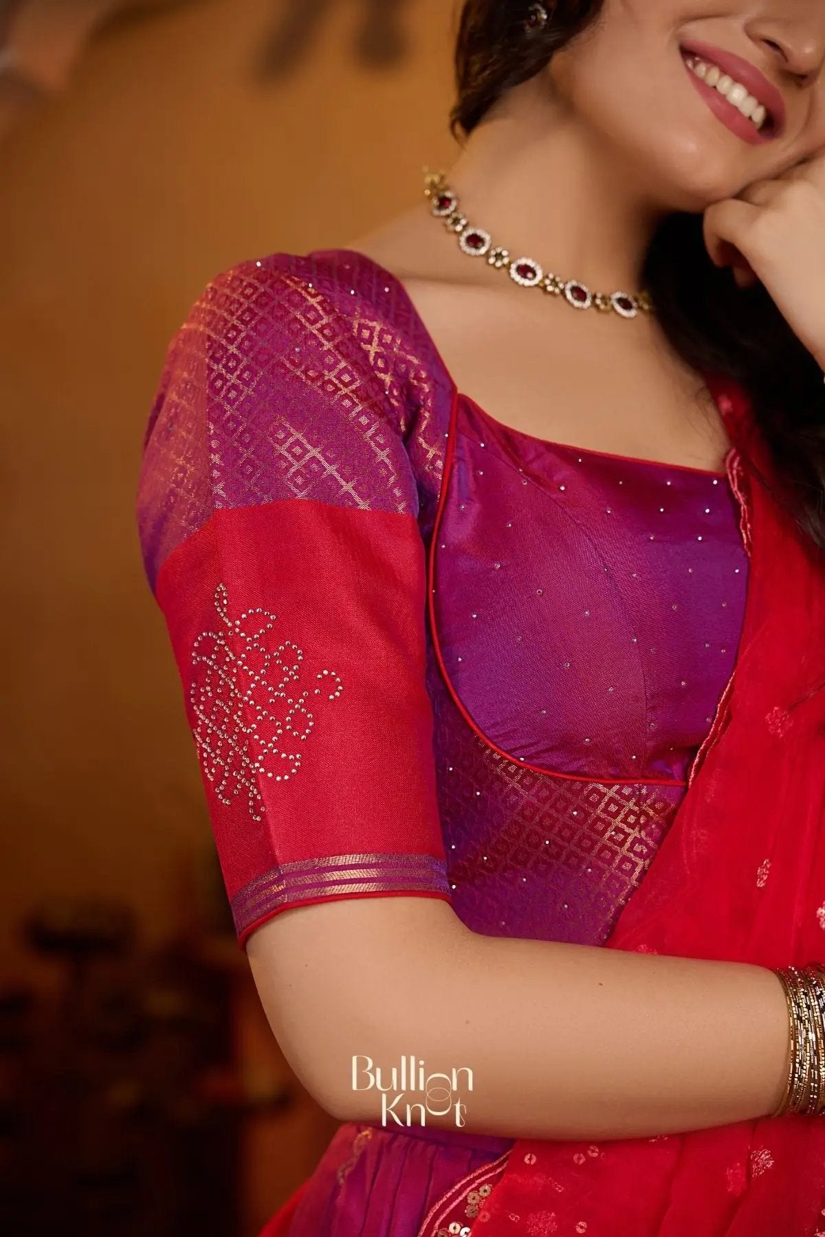 Aarvi Pushpa Soft Silk Magenta Pink Lehenga Set