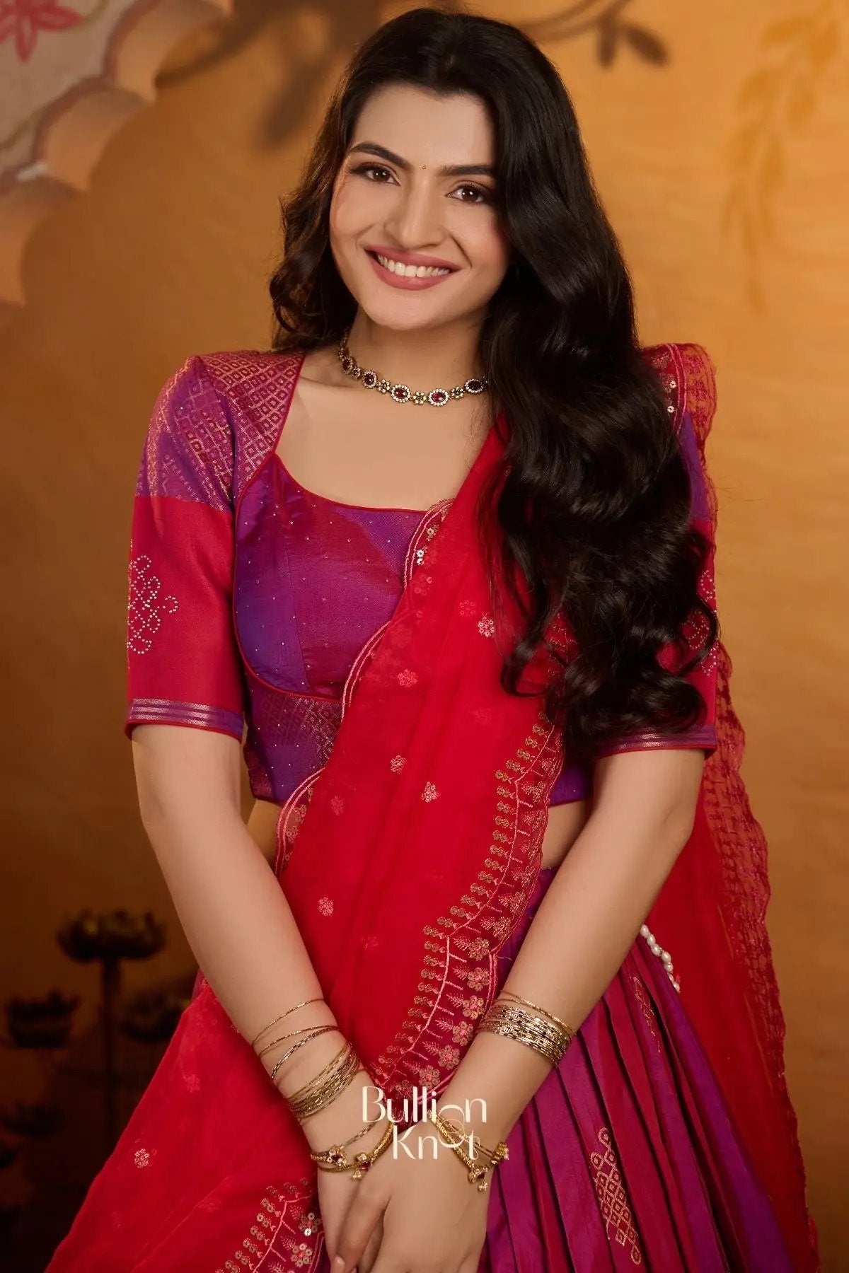 Aarvi Pushpa Soft Silk Magenta Pink Lehenga Set