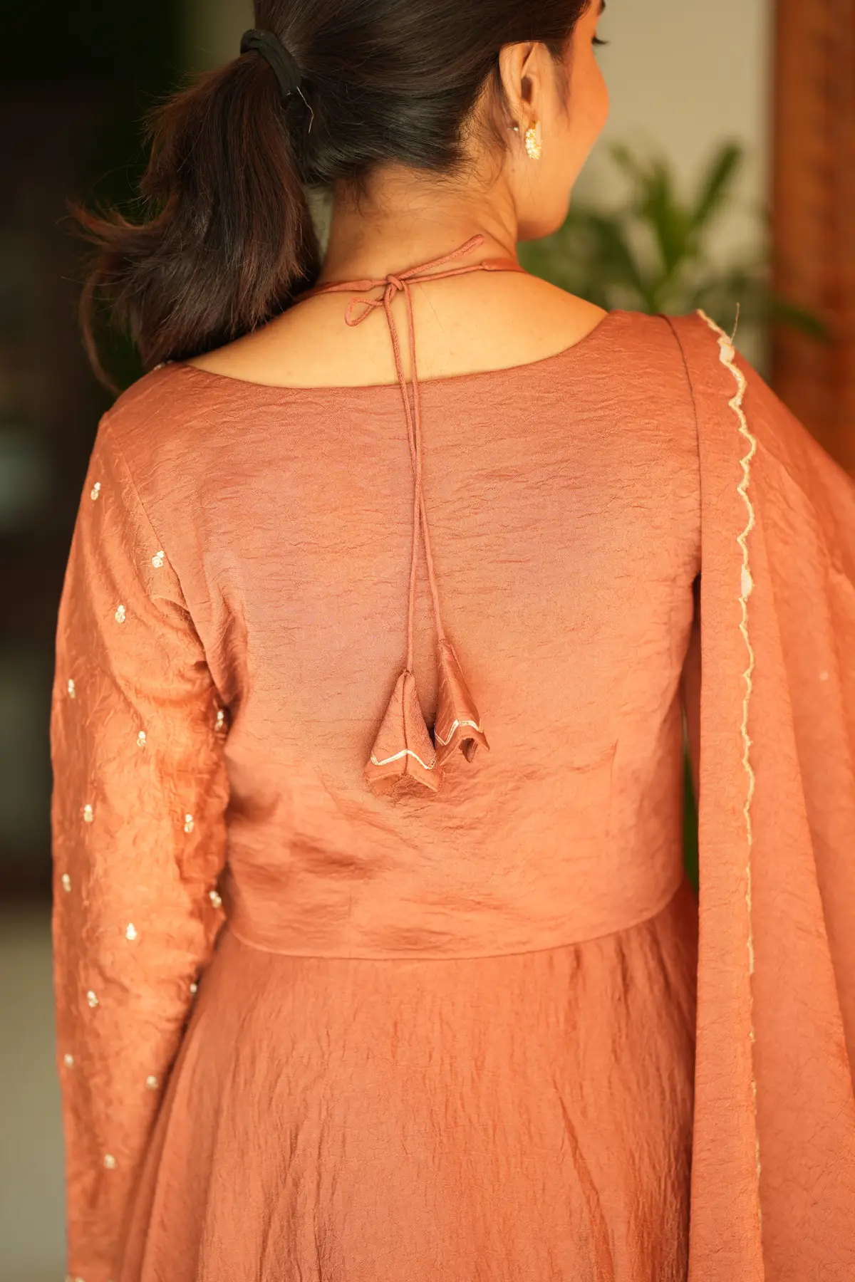 Sumedha Crush space silk Dress in Rust