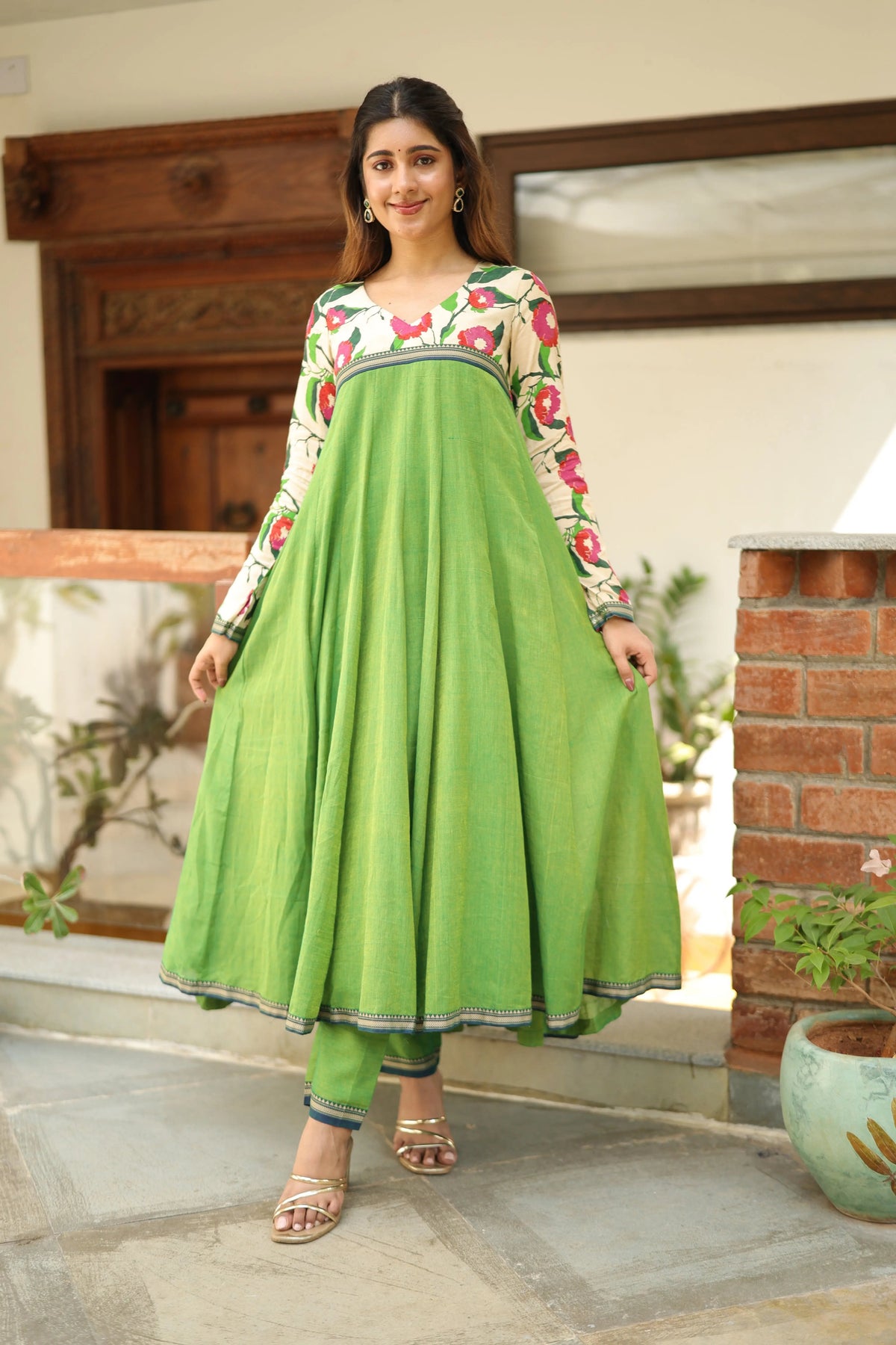 Basanti Bahar Parrot Anarkali Suit Set for Elegant Festive Wear