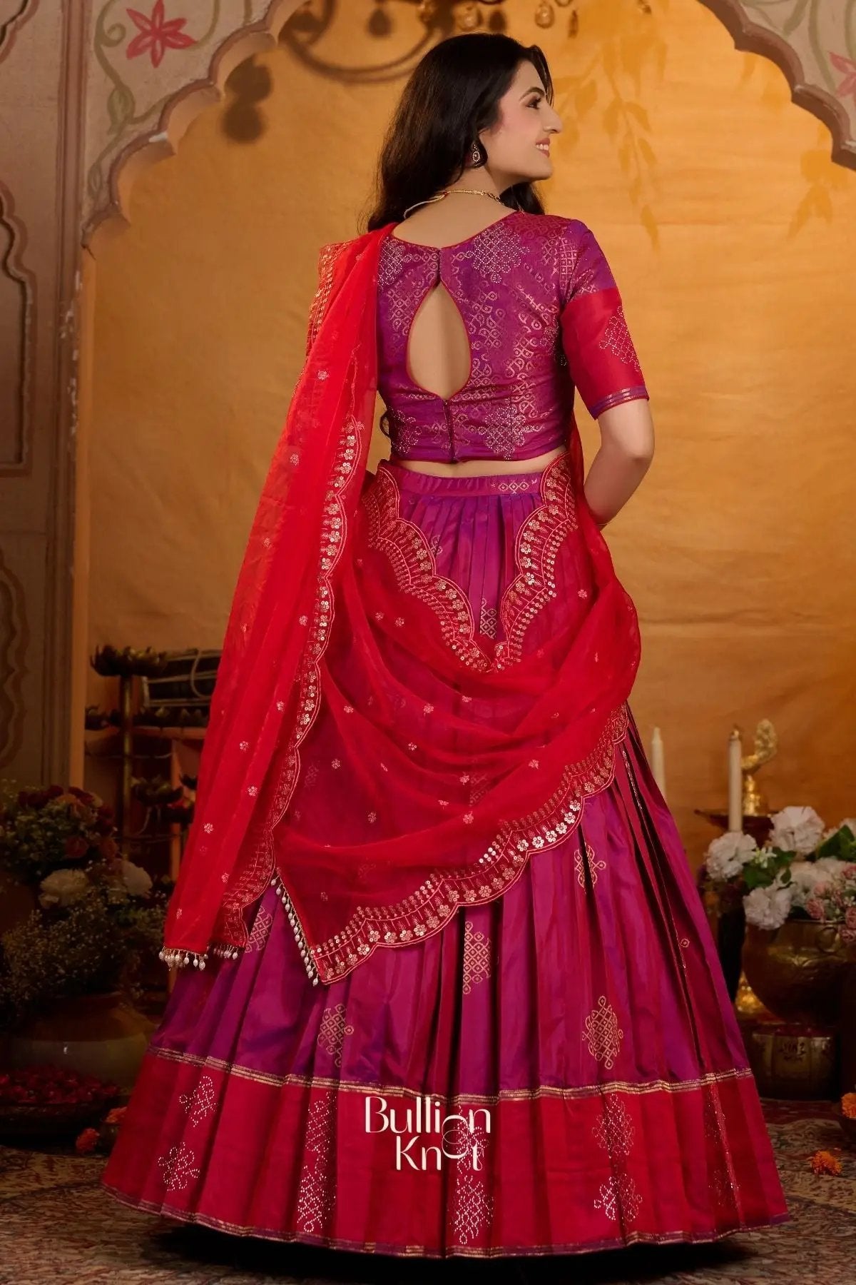 Aarvi Pushpa Soft Silk Magenta Pink Lehenga Set