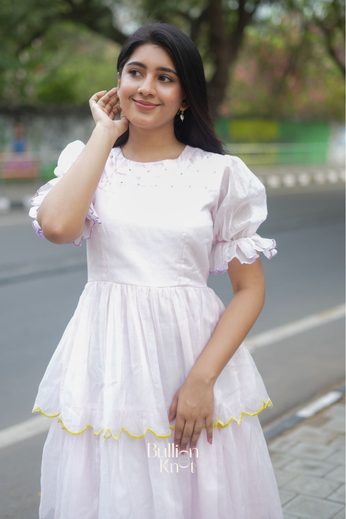 Rosava Kota Doria Midi (Dress) in Baby Pink
