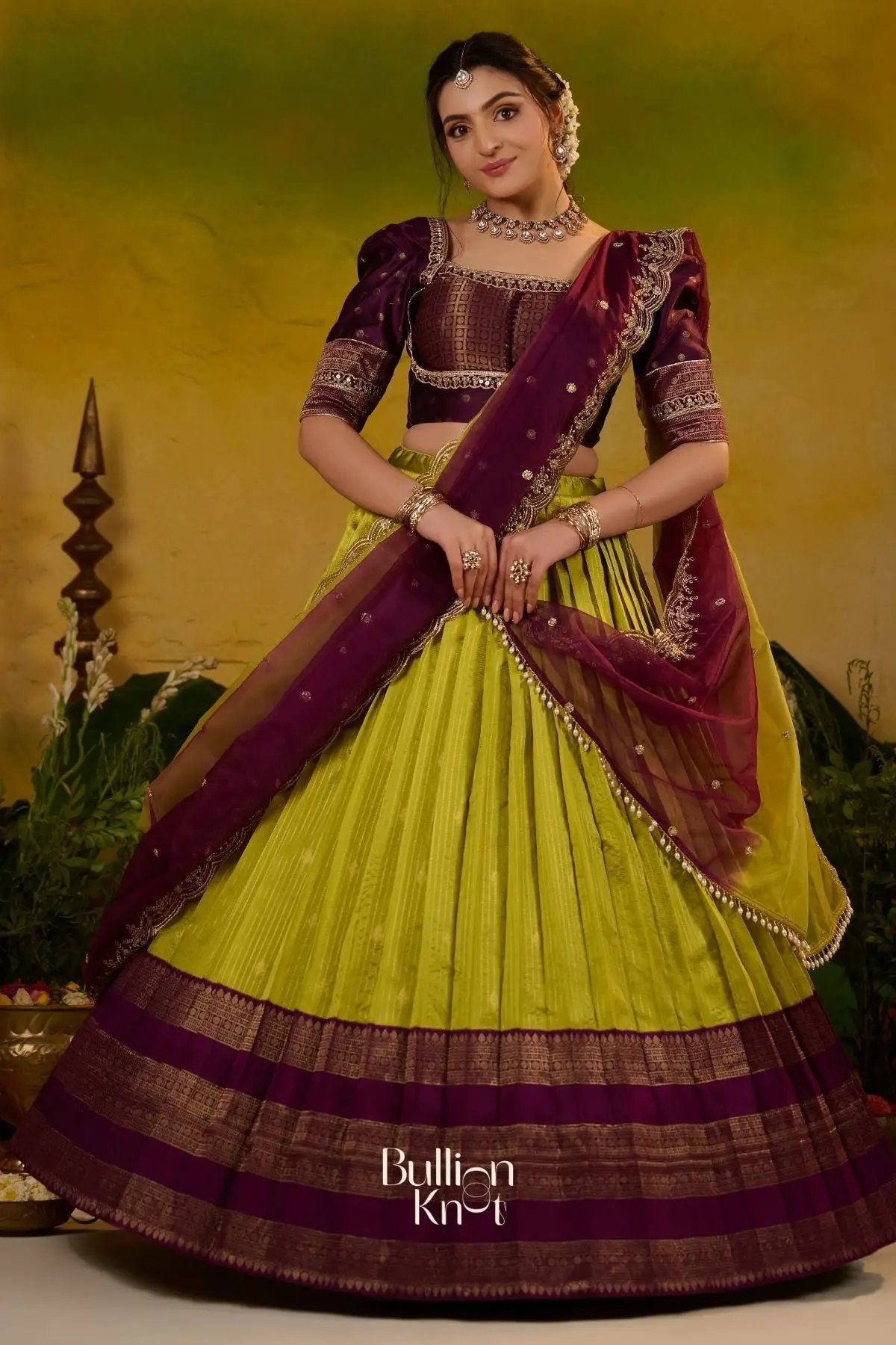 Sugandhika Soft Silk Lime green Lehenga Set