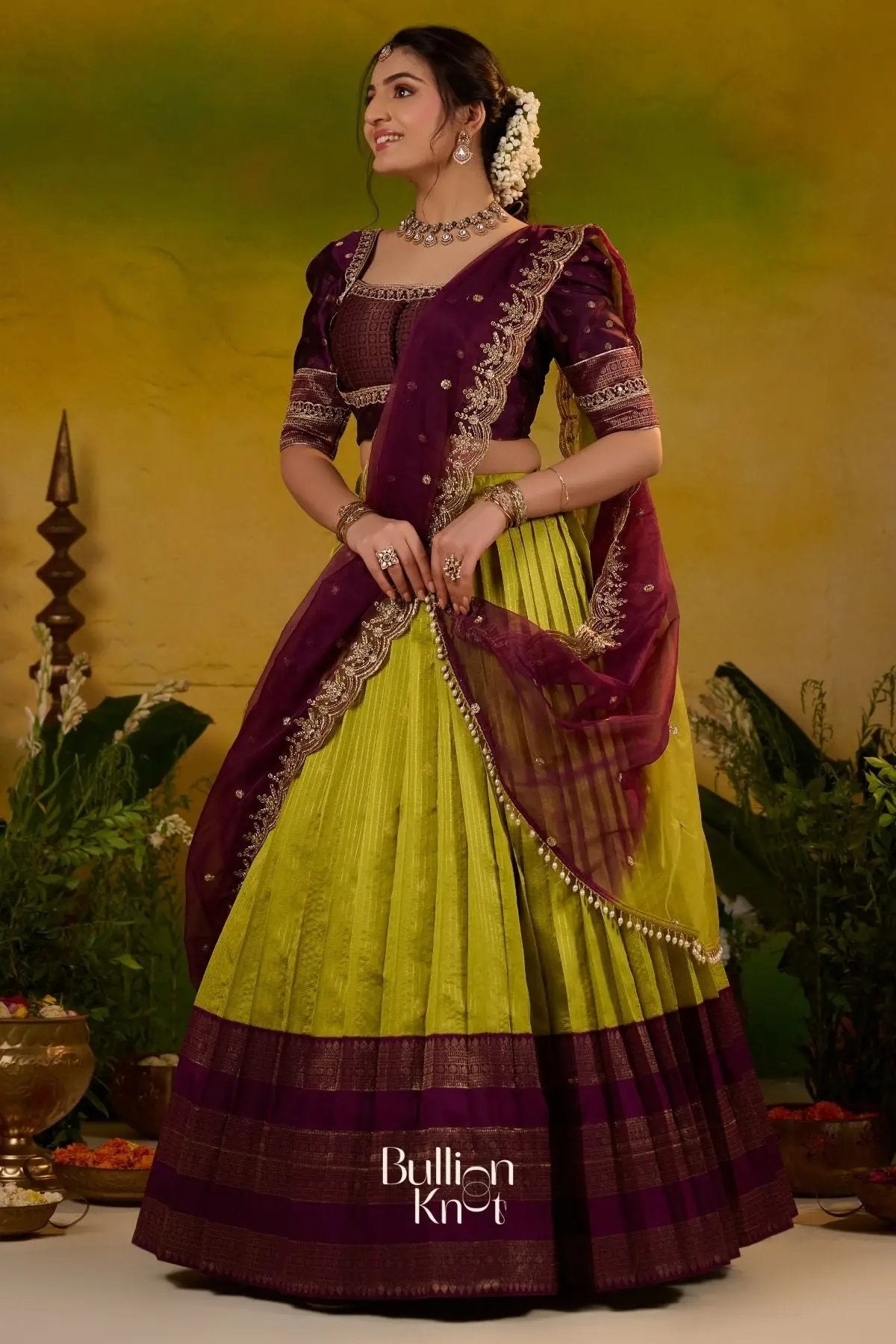 Sugandhika Soft Silk Lime green Lehenga Set