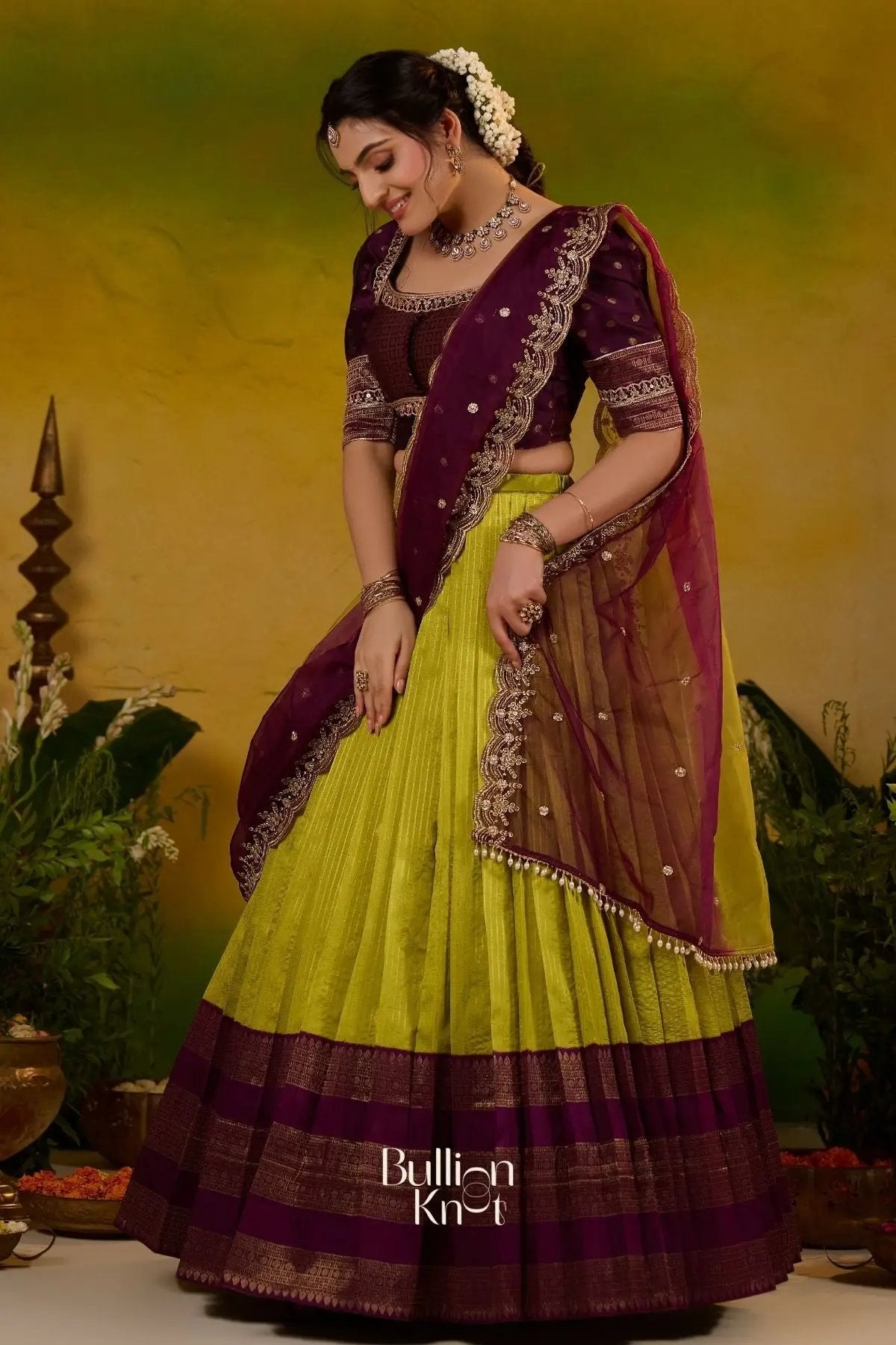 Sugandhika Soft Silk Lime green Lehenga Set