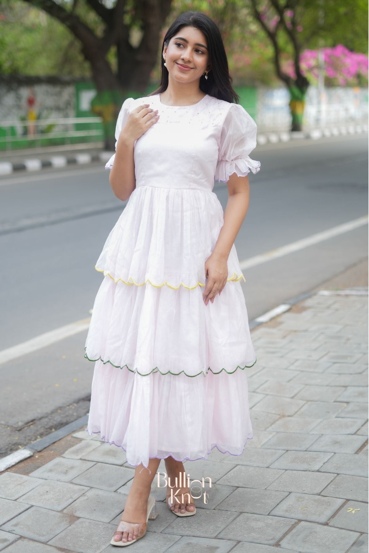 Rosava Kota Doria Midi (Dress) in Baby Pink