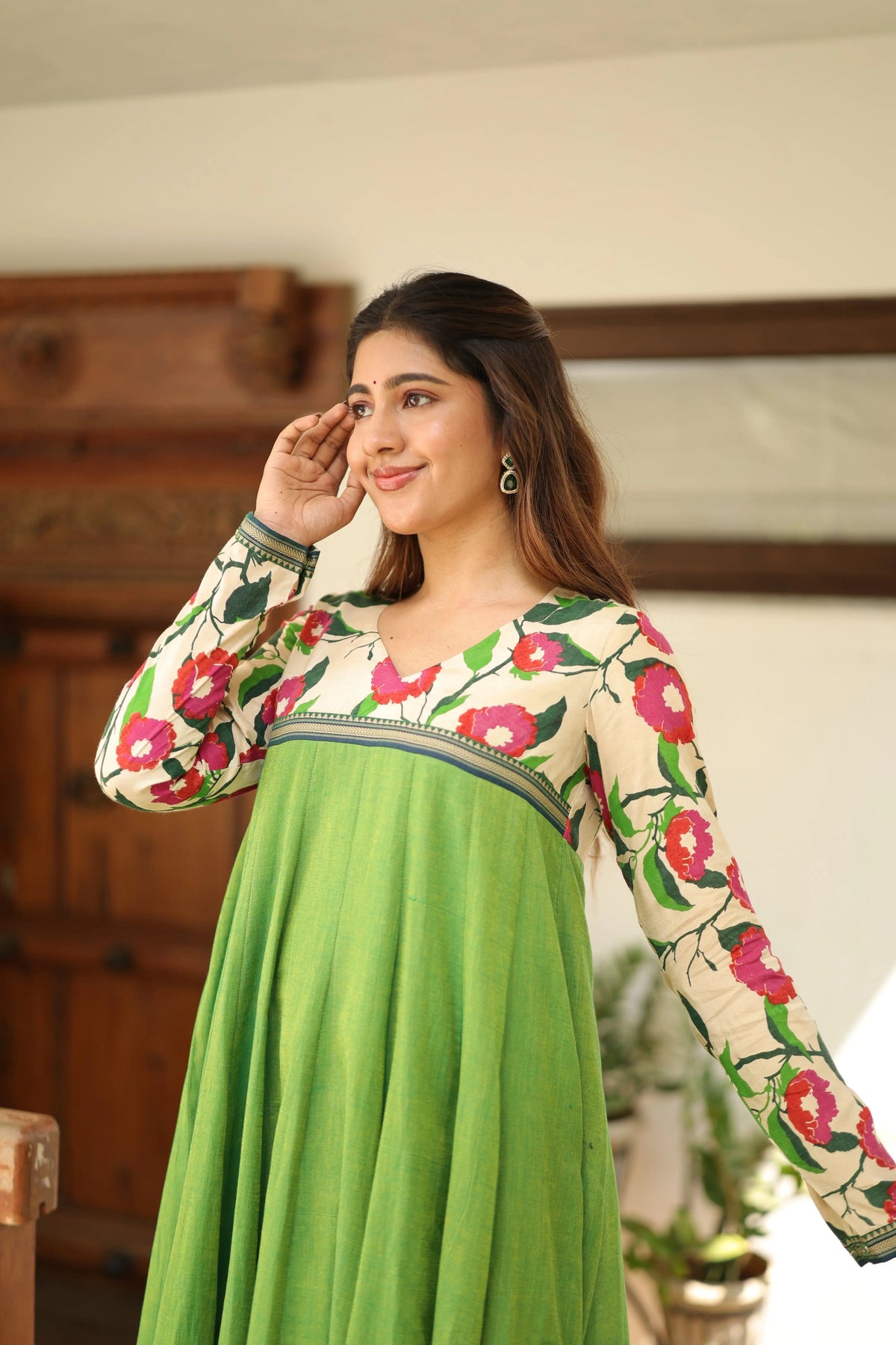 Basanti Bahar Parrot Anarkali Suit Set for Elegant Festive Wear