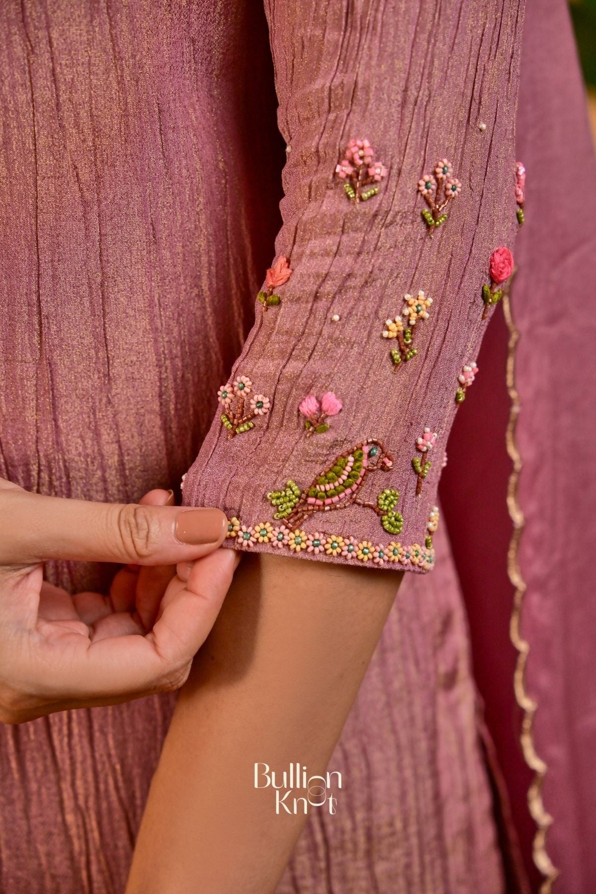 Phoolkari Kurta Set (Dress) in Lavender