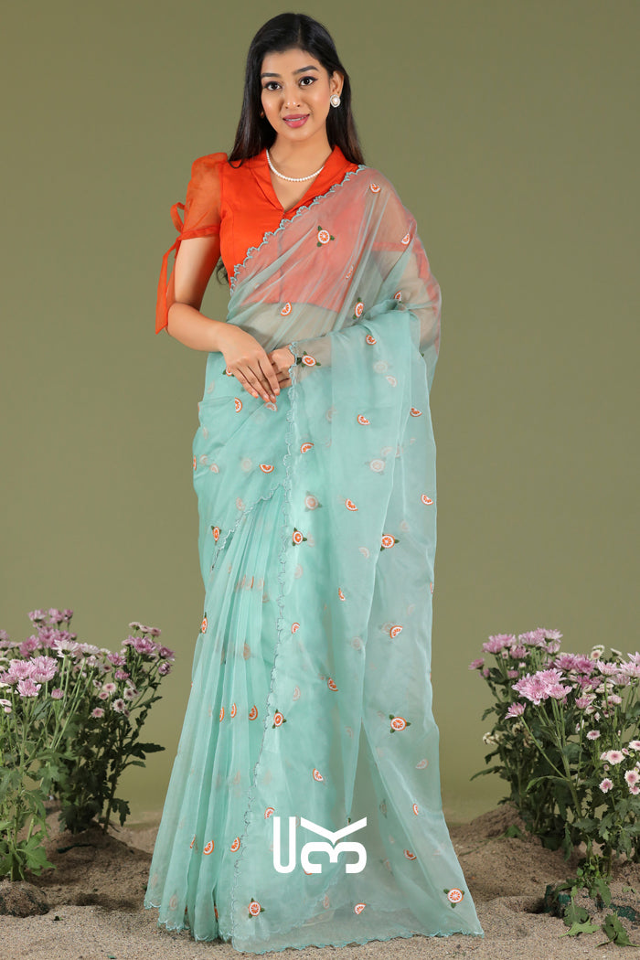 Santra Organza Saree in Ice Blue