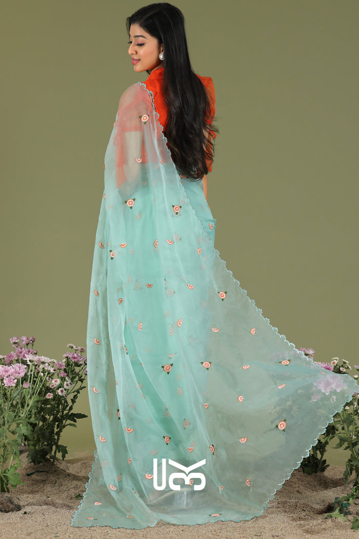Santra Organza Saree in Ice Blue