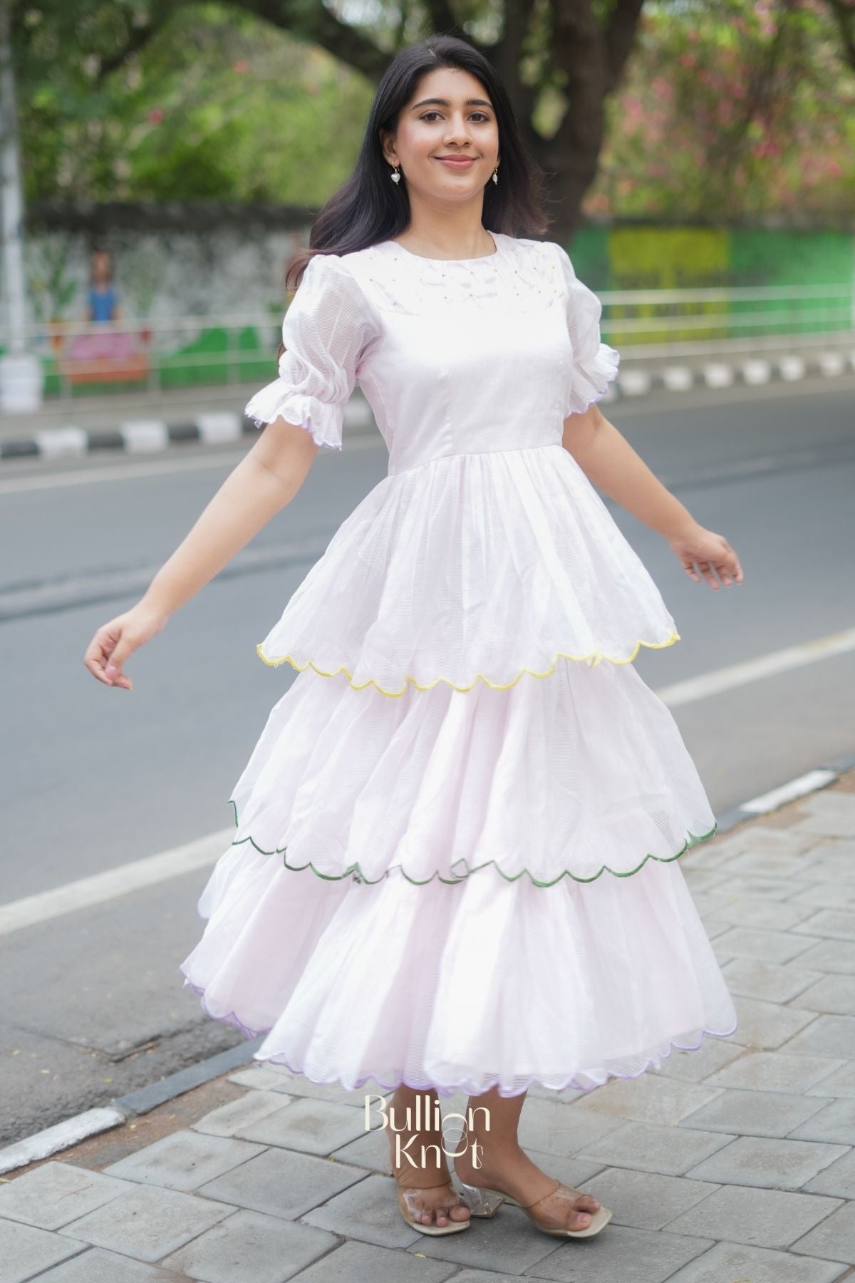 Rosava Kota Doria Midi (Dress) in Baby Pink