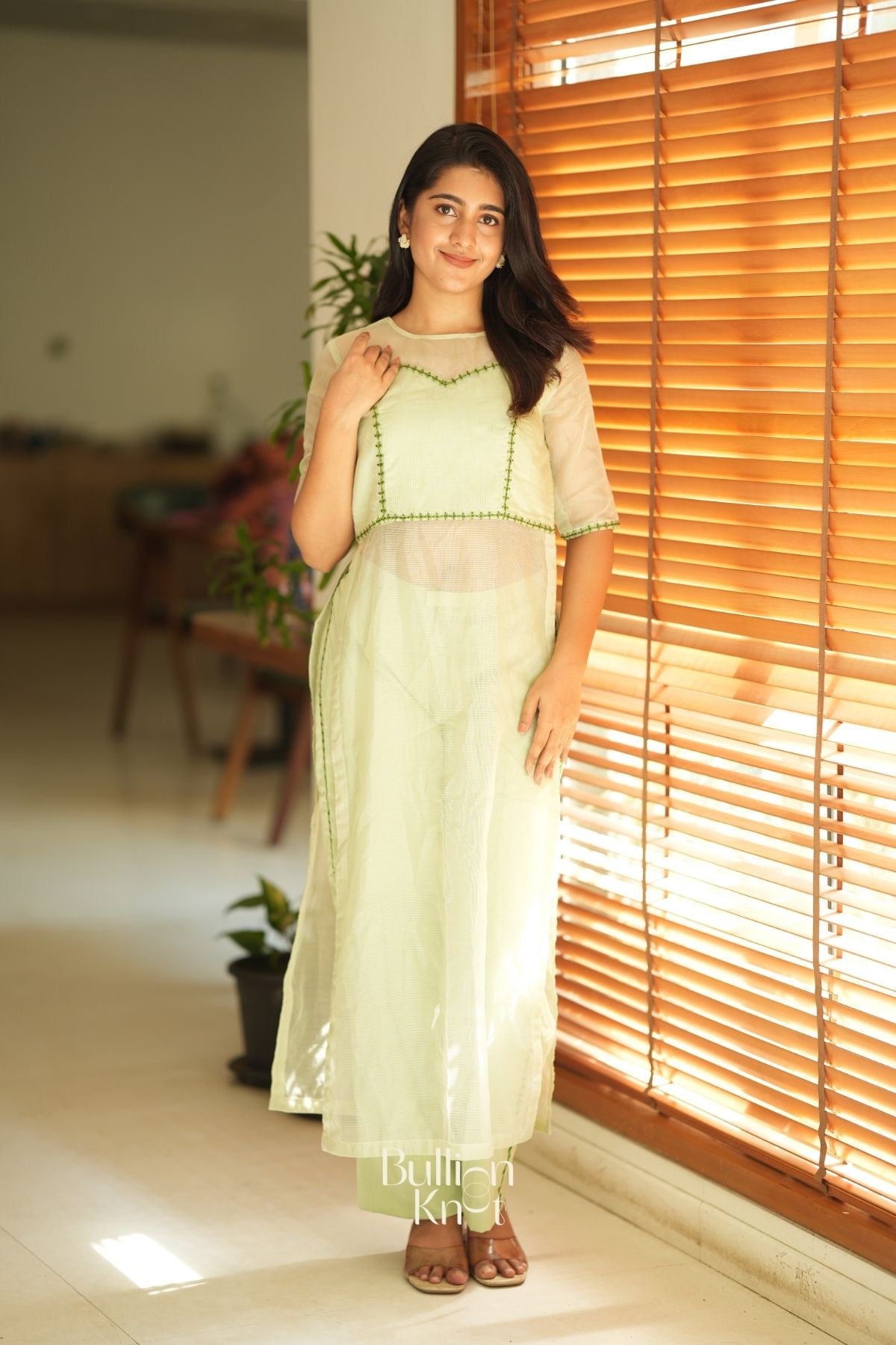 Keya Kota Doria Kurta Set (Dress) in Pastel Green