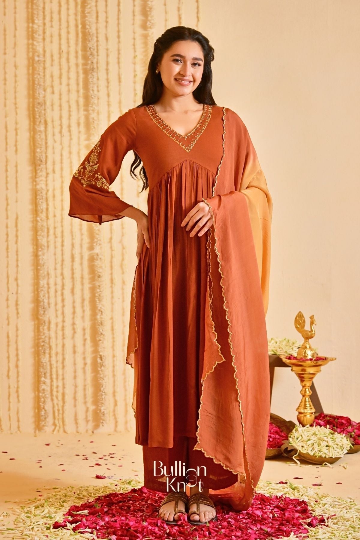 Resham Rustika Kurta Set (Dress) in Brown