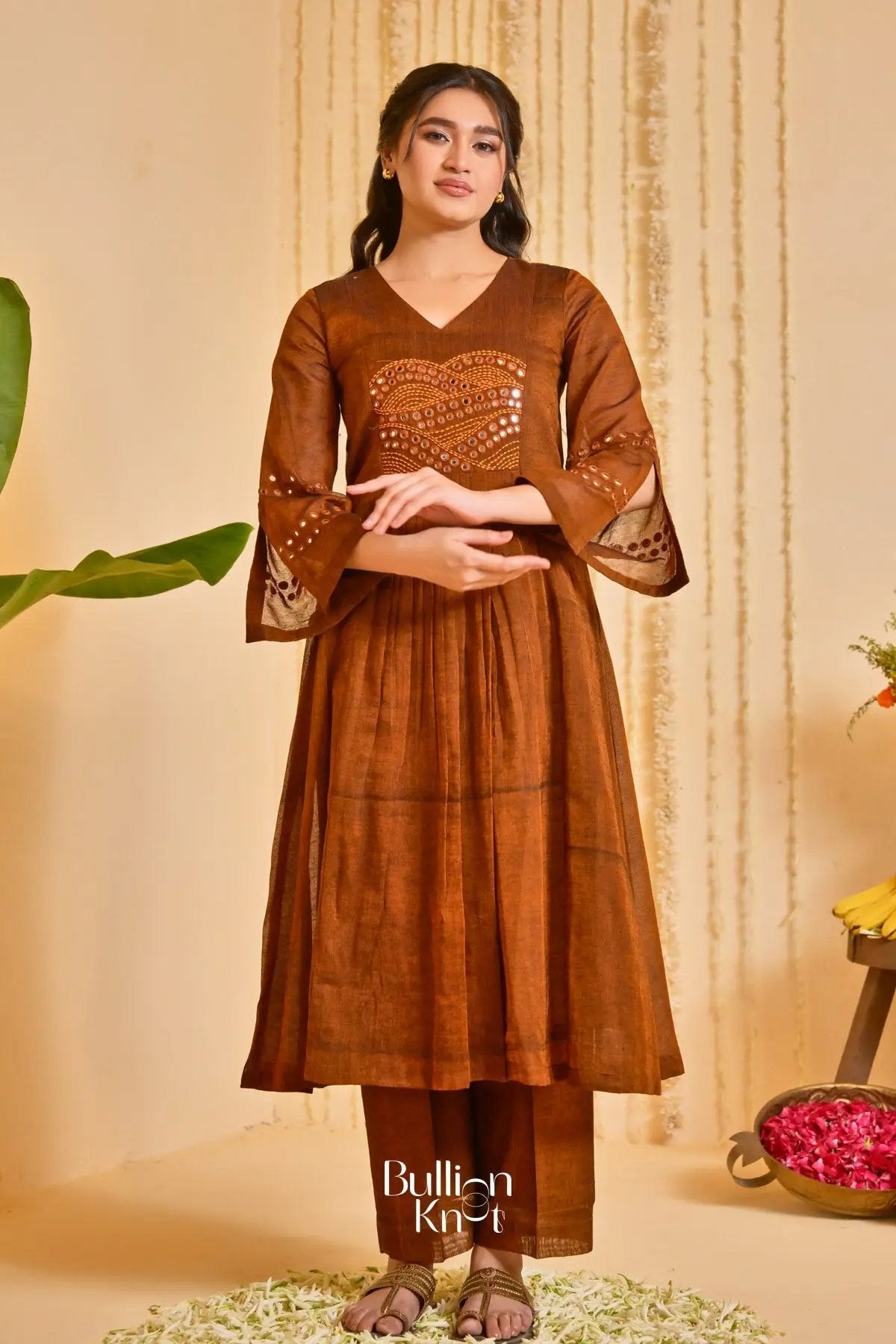 Taana Bana Handloom Kurta Set (Dress) in Brown