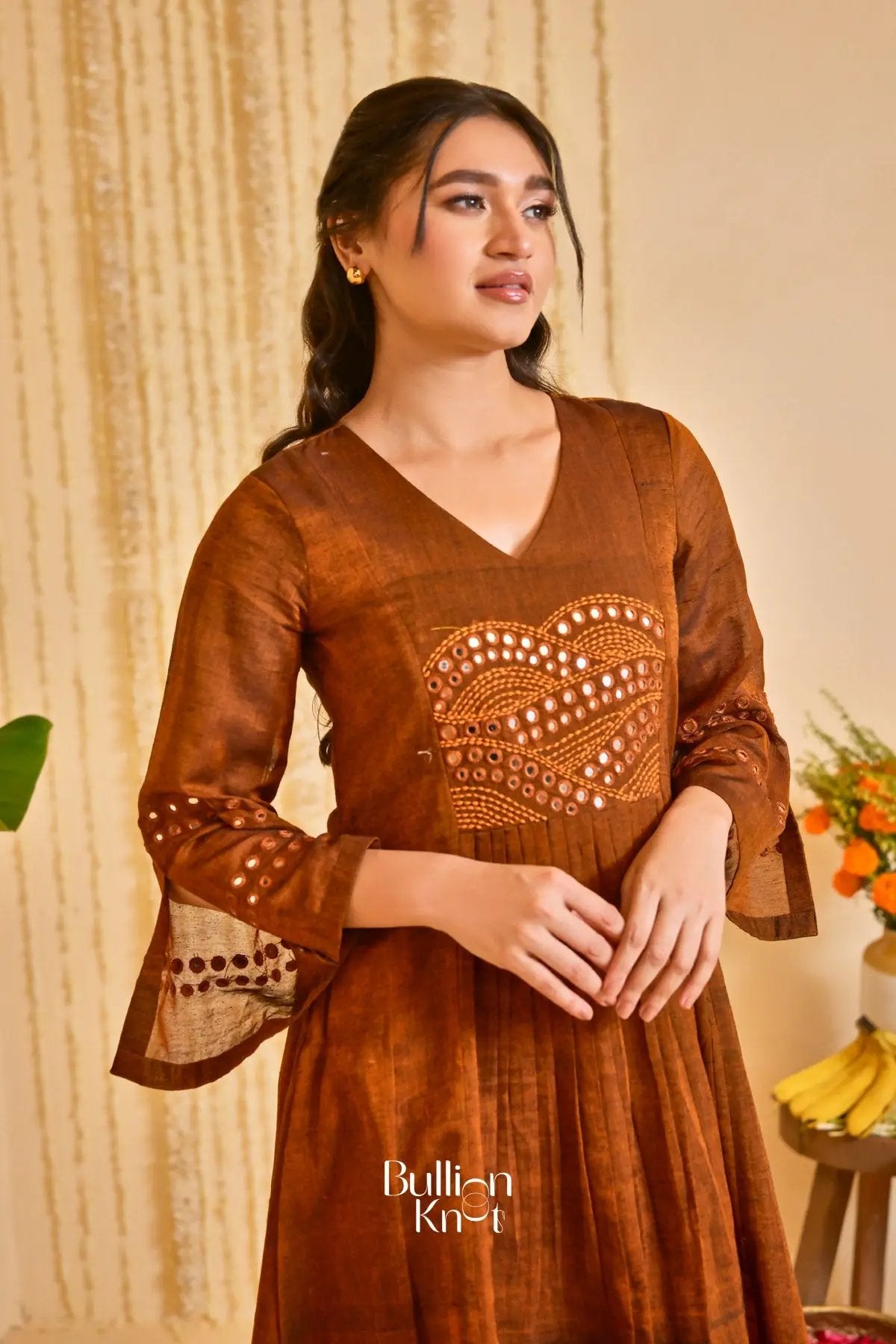 Taana Bana Handloom Kurta Set (Dress) in Brown