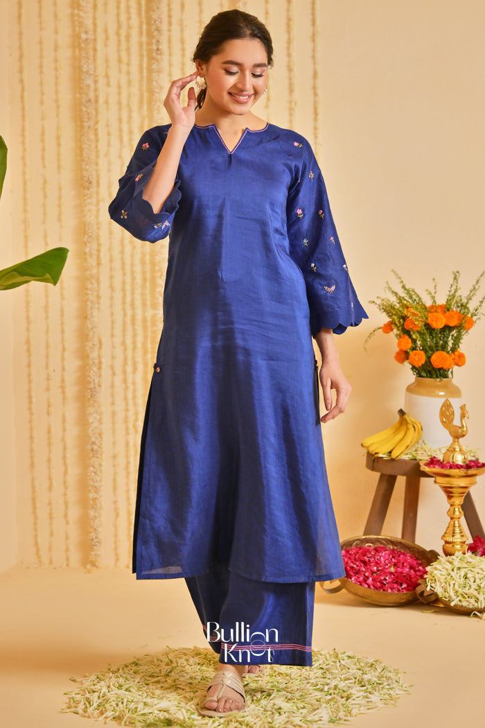 Neelkaari Linen Kurta Set (Dress) in Navy Blue