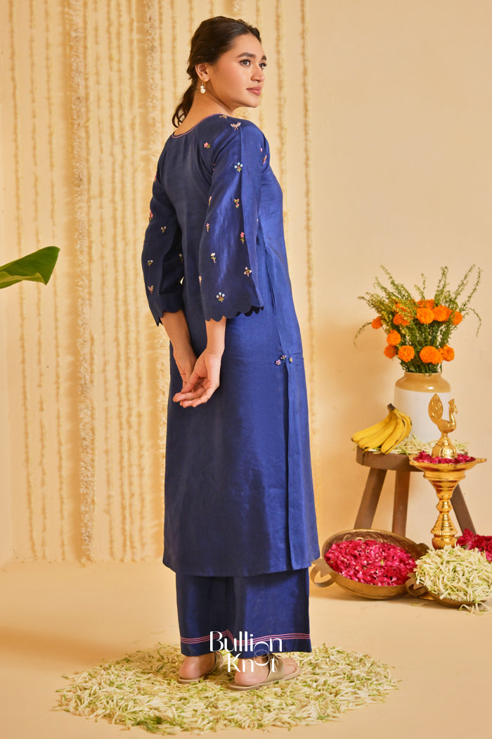 Neelkaari Linen Kurta Set (Dress) in Navy Blue