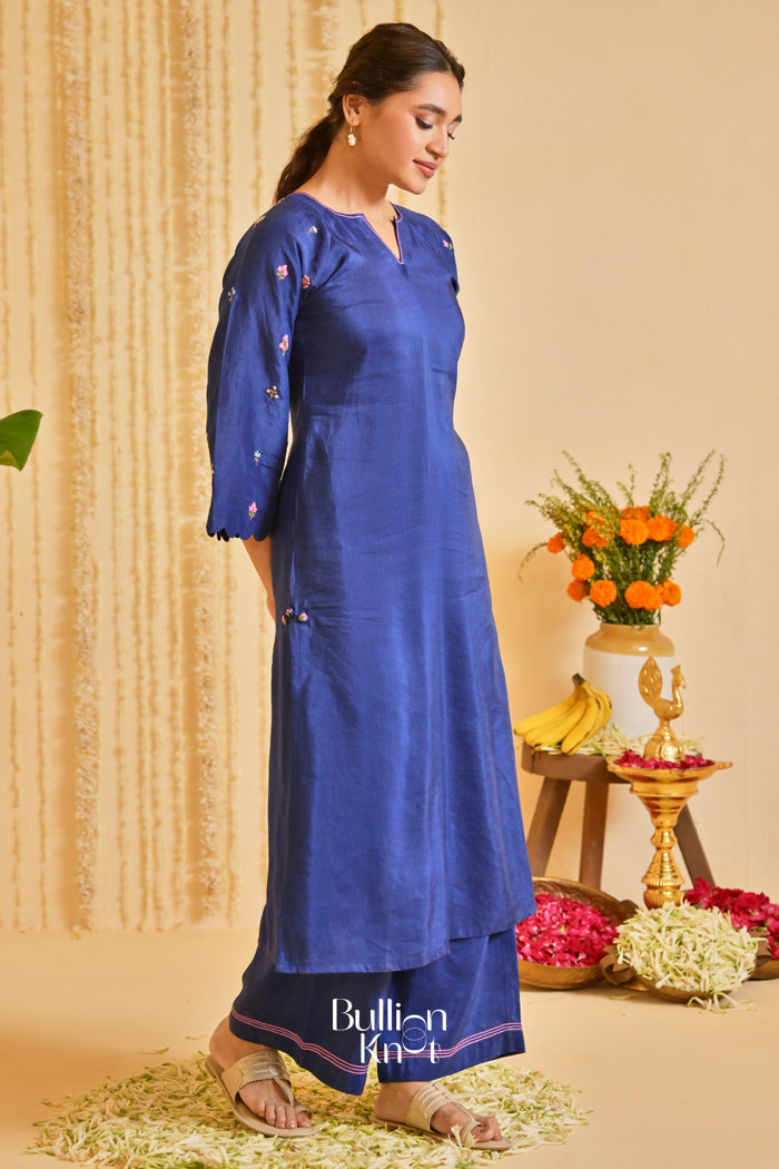 Neelkaari Linen Kurta Set (Dress) in Navy Blue