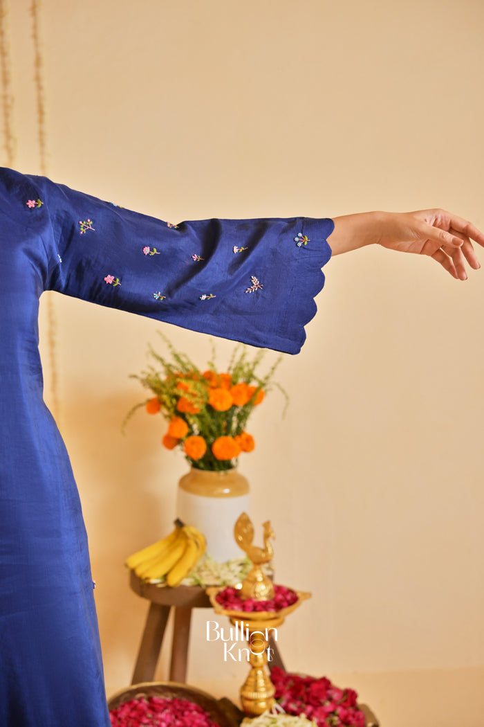 Neelkaari Linen Kurta Set (Dress) in Navy Blue