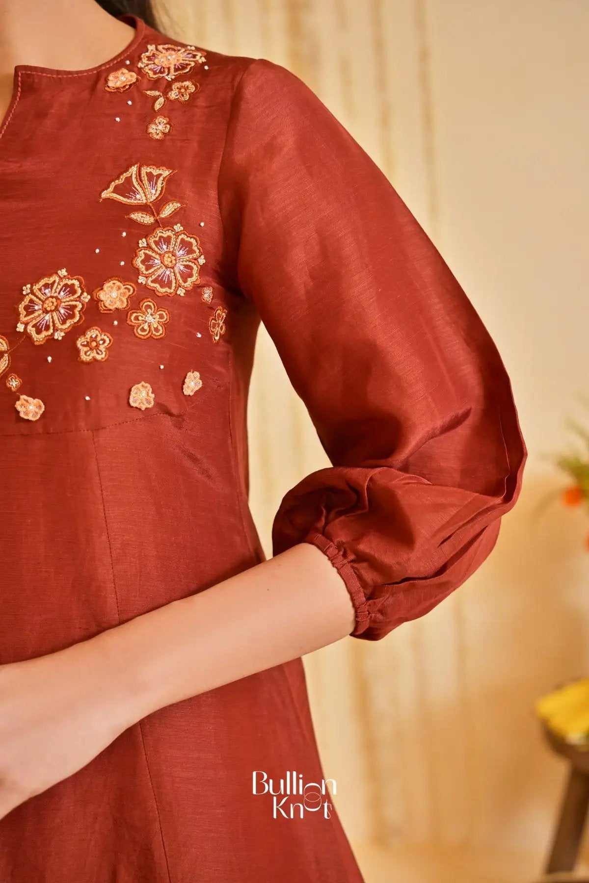Mehkaa Rang Linen Kurta Set (Dress) In Rust Brown
