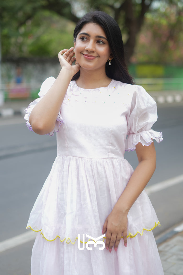 Rosava Kota Doria Midi (Dress) in Baby Pink