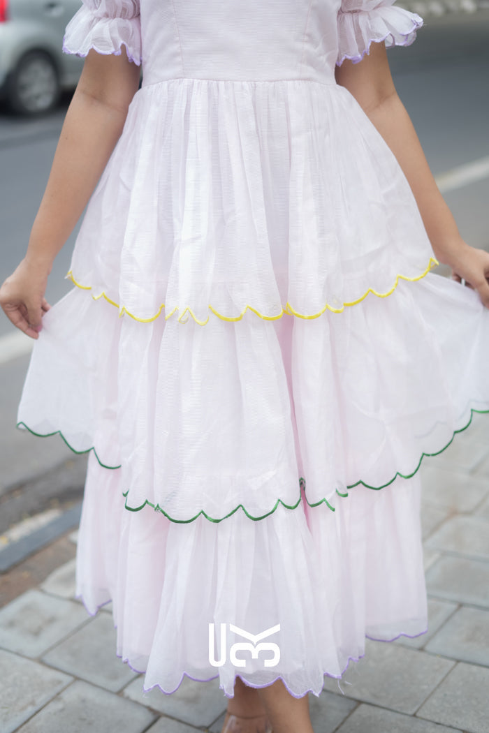 Rosava Kota Doria Midi (Dress) in Baby Pink