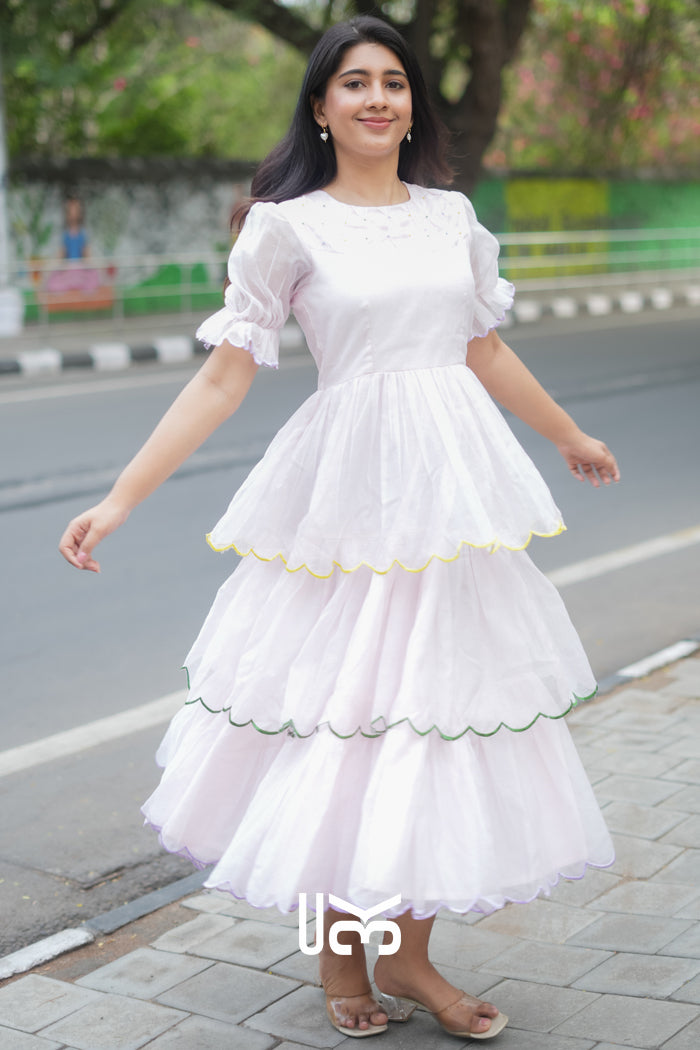 Rosava Kota Doria Midi (Dress) in Baby Pink