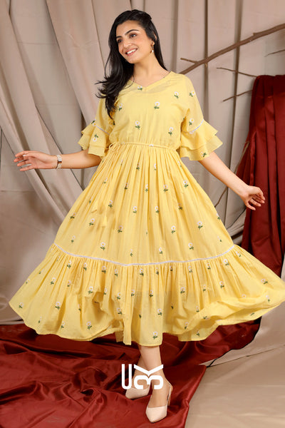 Lemony Summer Midi (Dress) in Vanilla Yellow