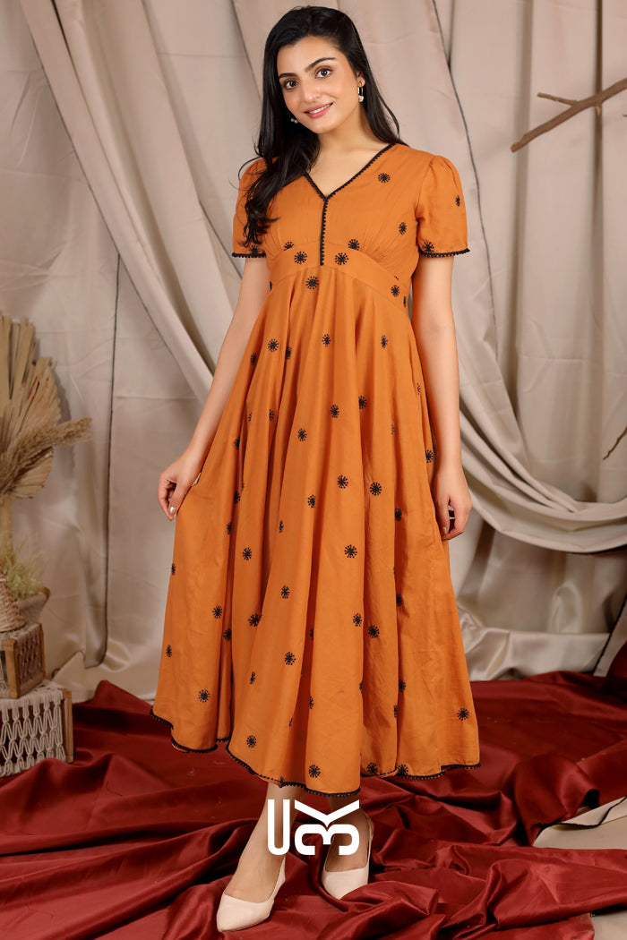 Apricot Summer Midi (Dress) in Rust Orange
