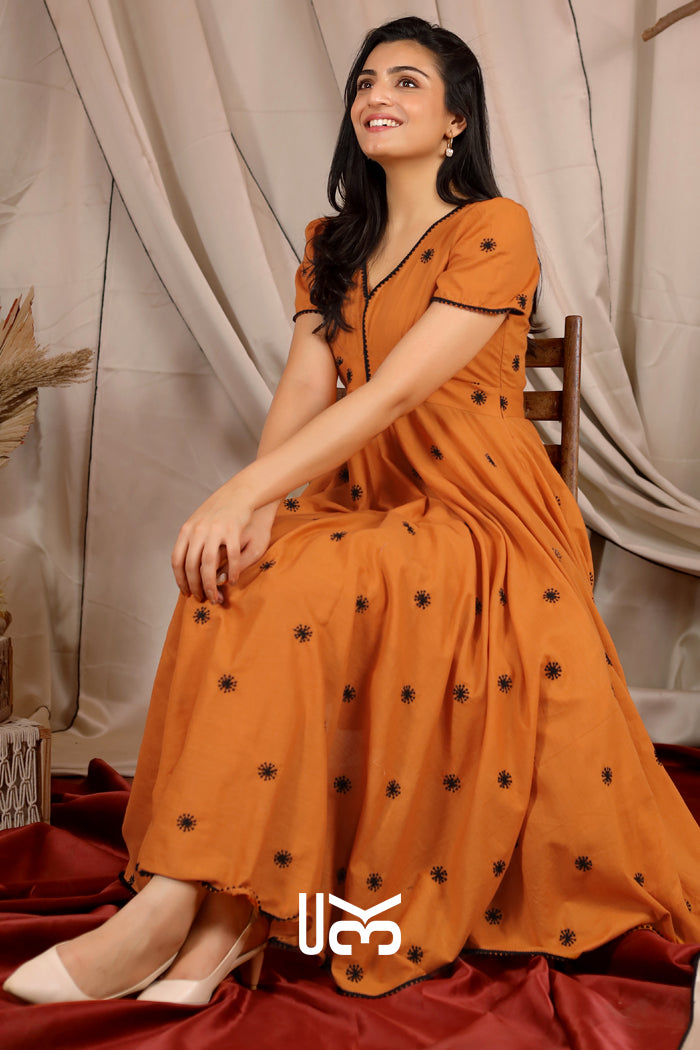 Apricot Summer Midi (Dress) in Rust Orange
