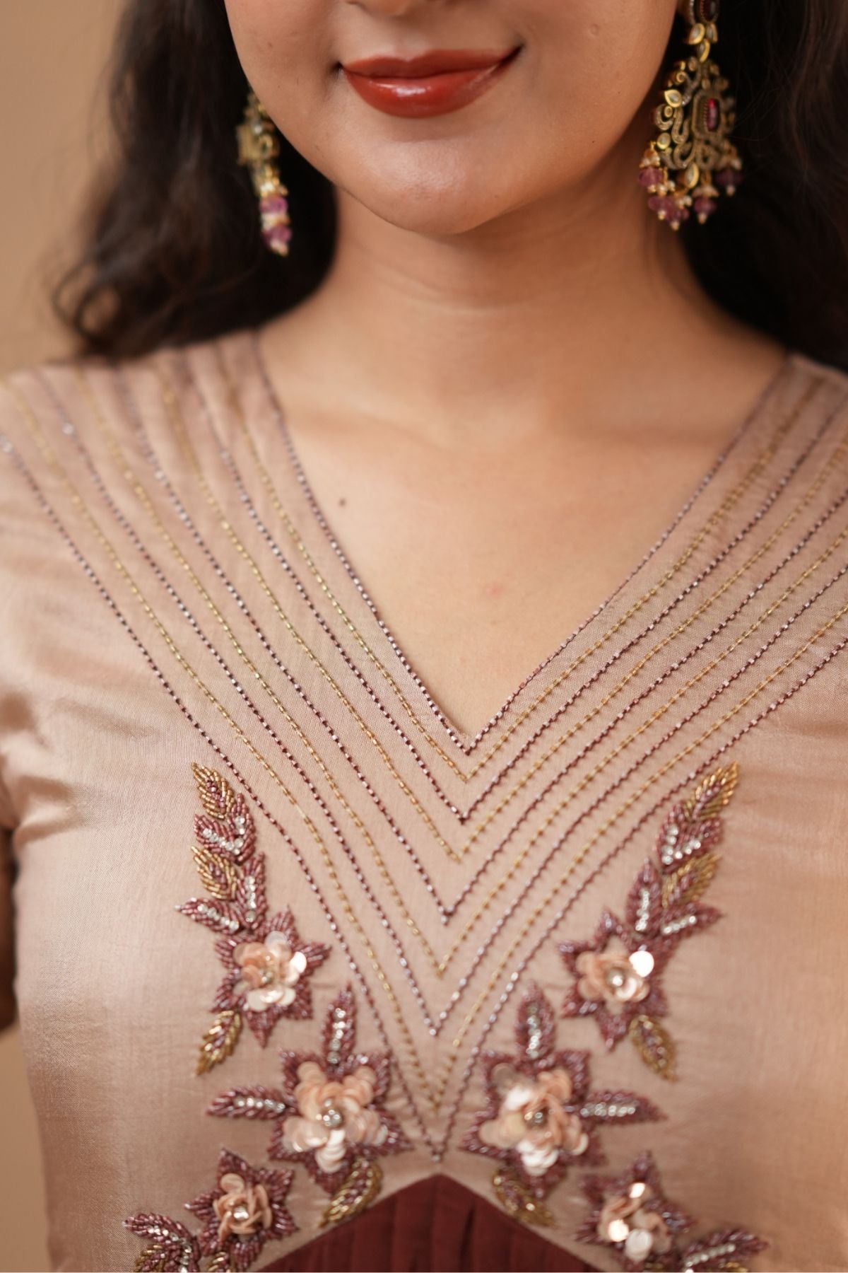 Mocha Mayurika Natural Crepe (Dress) in Brown