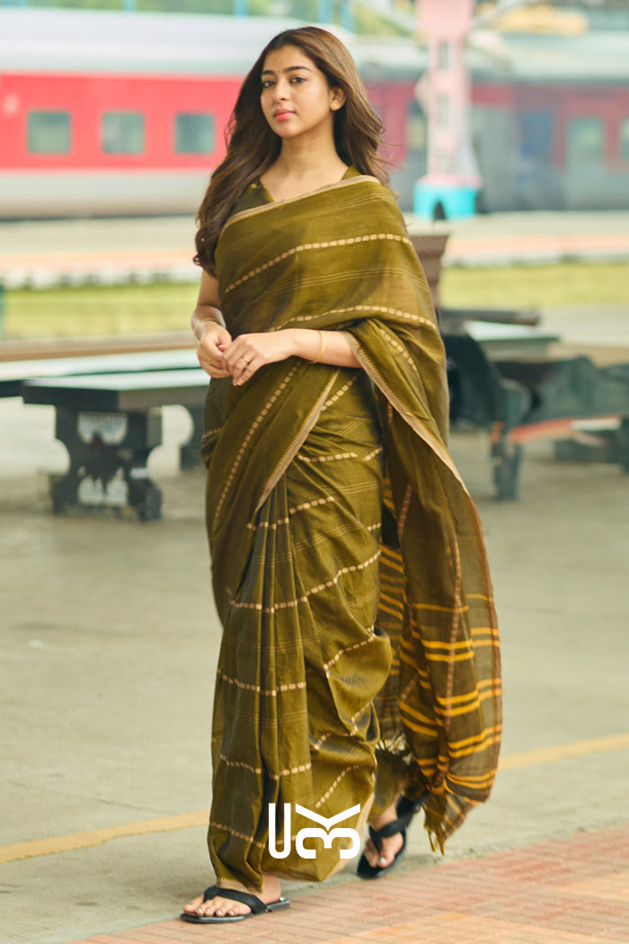 Madhvi Handloom Saree in Mehndi